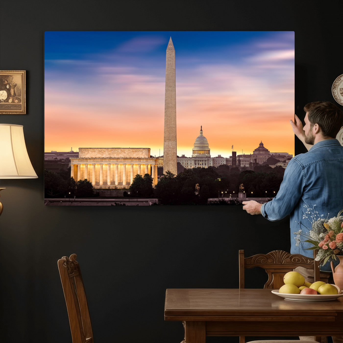 72704063-MGV-CV-36X24 - Washington DC Skyline Wall Art Canvas Print – Lincoln Memorial, Washington Monument & Capitol Artwork Print