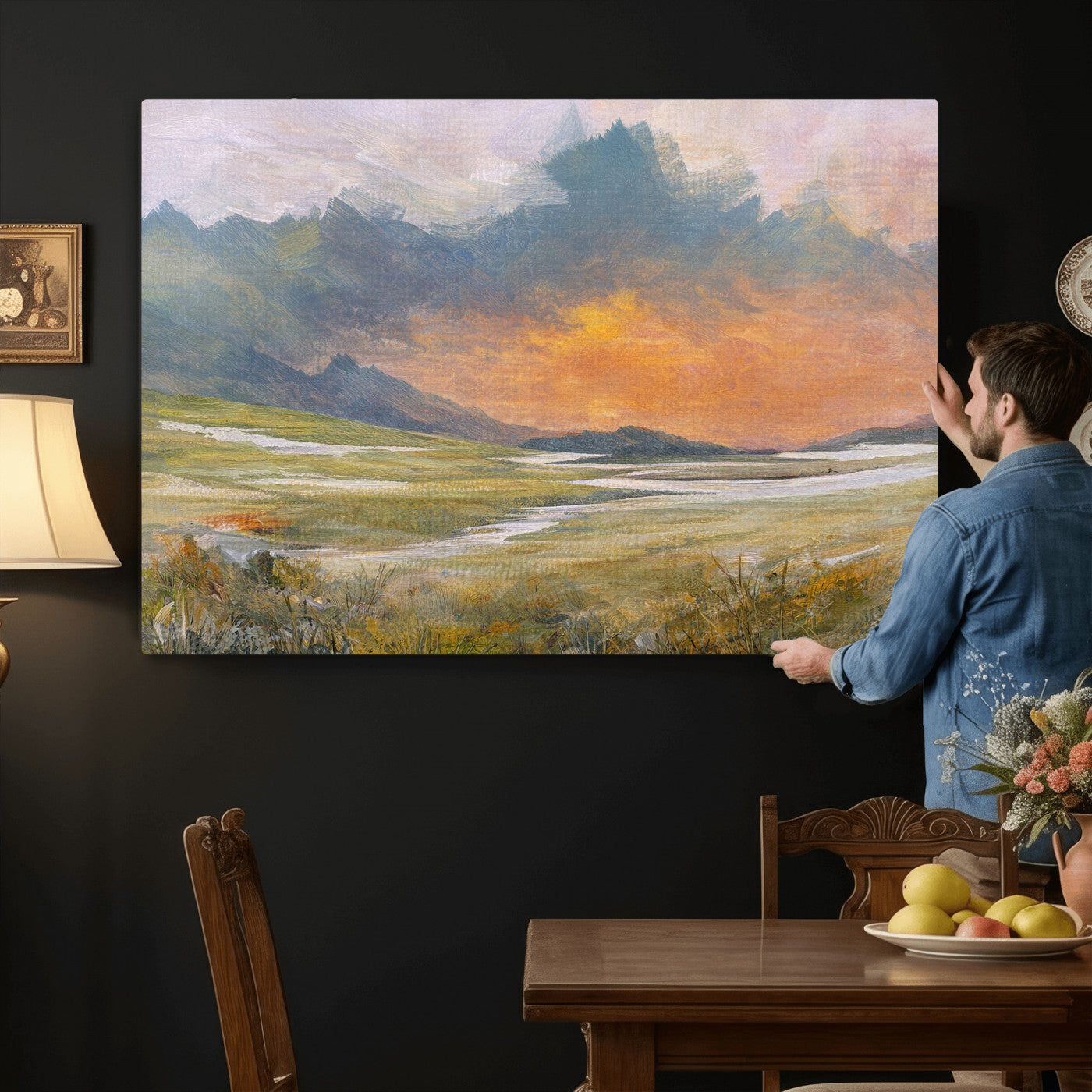 39892091-MGV-CV-36X24 - Mountain Sunset Wall Art Canvas Print Vintage Landscape Panorama Rustic Nature Decor