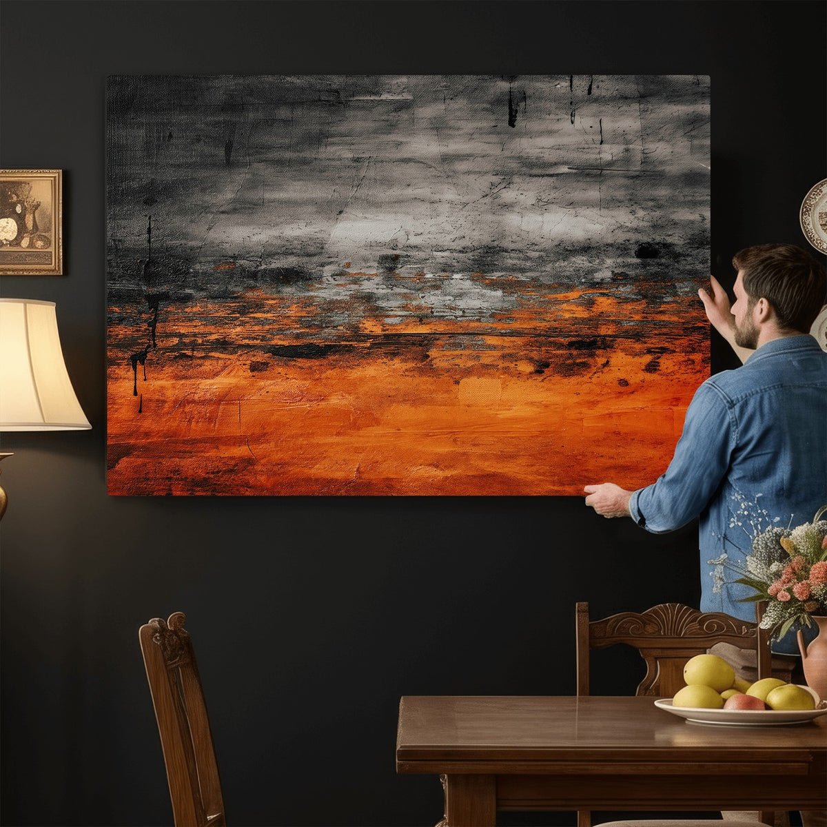Black Orange Abstract Wall Art Canvas Print Modern Painterly Style