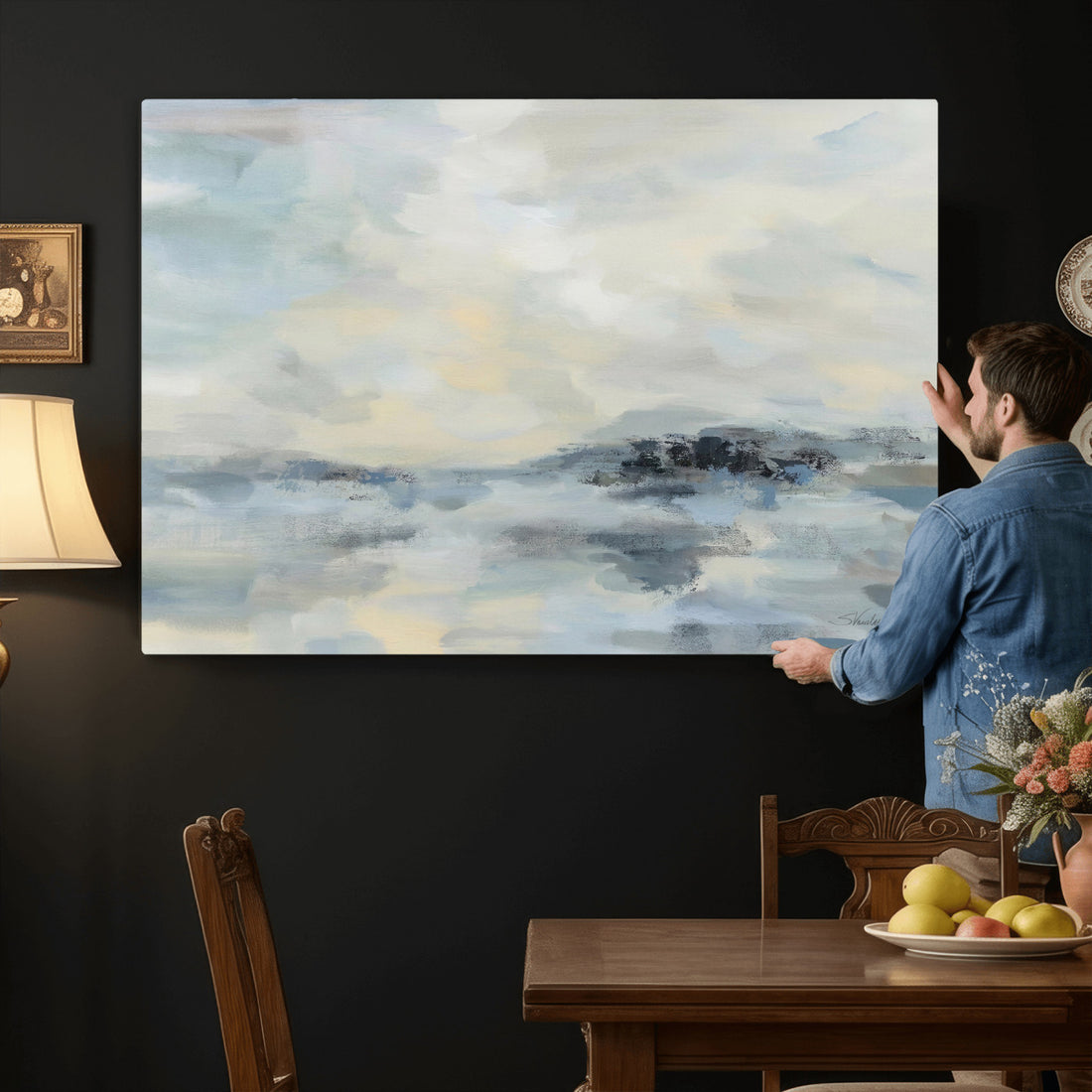 Abstract Coastal Landscape Wall Art Canvas Print | Soft Blue Gray Minimalist Art