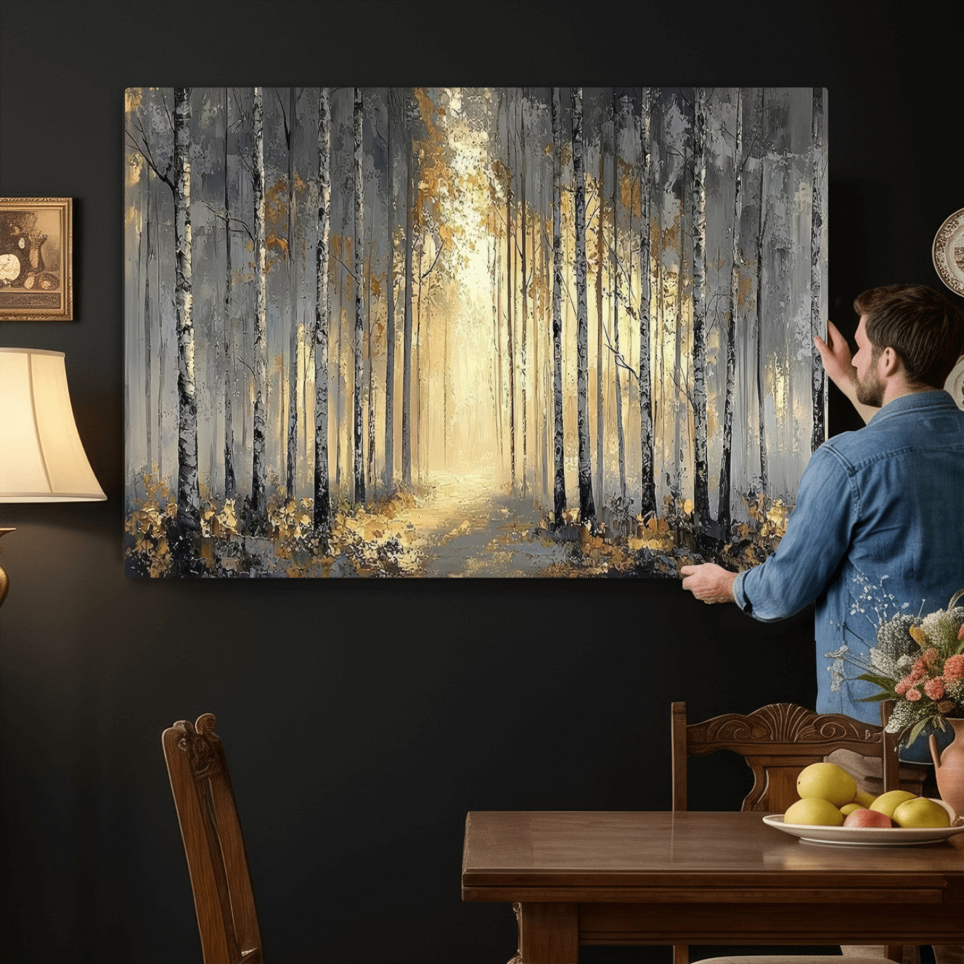 41017042-MGV-CV-36X24 - Abstract Birch Forest Wall Art Canvas Print – Modern Neutral Woodland Landscape Artwork for Living Room Decor