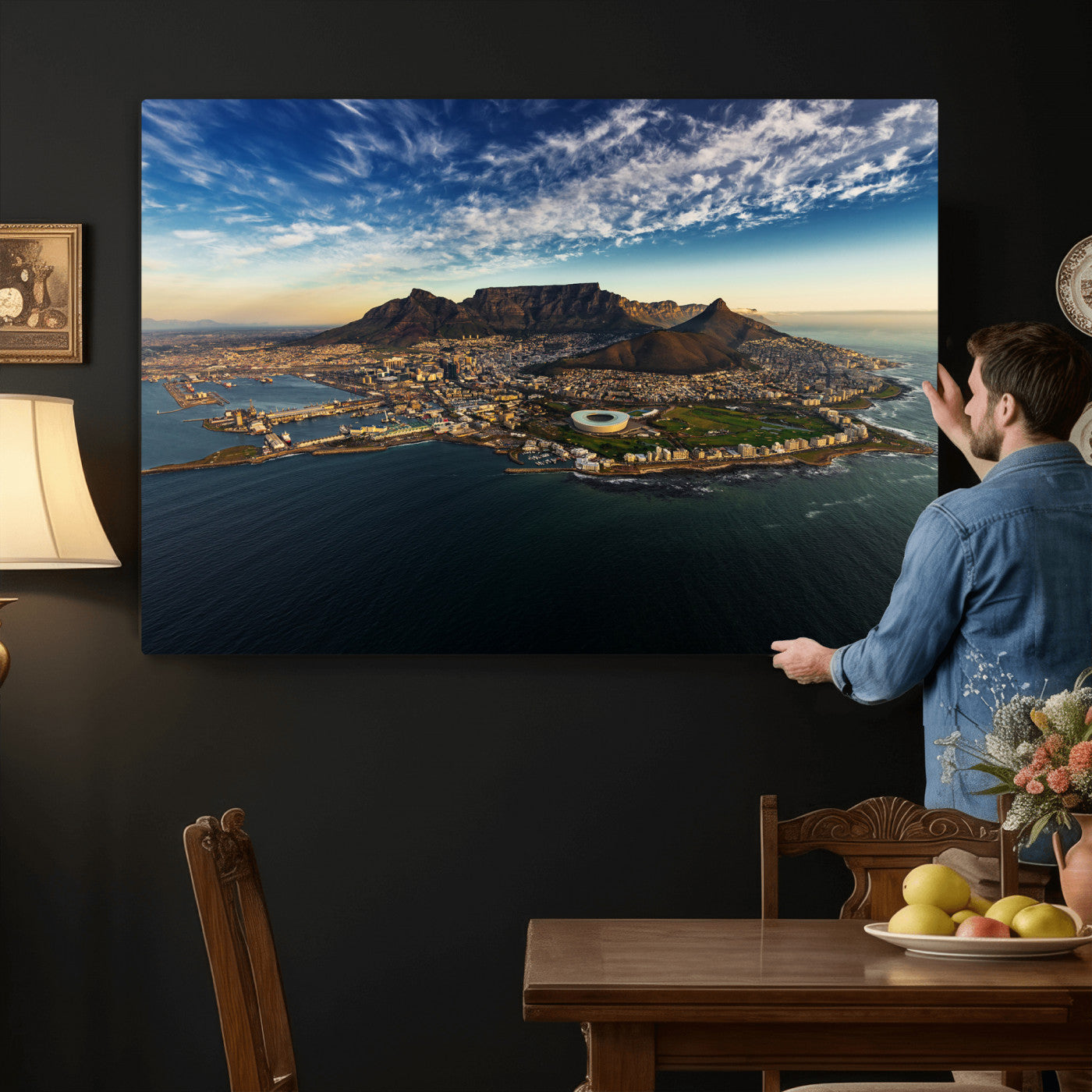 14654591-MGV-CV-36X24 - Cape Town Skyline Wall Art Canvas Print – Table Mountain Coastal Cityscape Artwork for Modern Office Decor