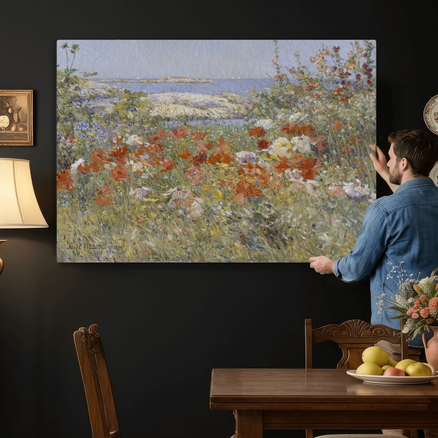 54770907-MGV-CV-36X24 - Childe Hassam Celia Thaxter Garden Canvas — 1890 American Impressionist Poppy Floral Print | Isles of Shoals Coastal Art | Classic Gift