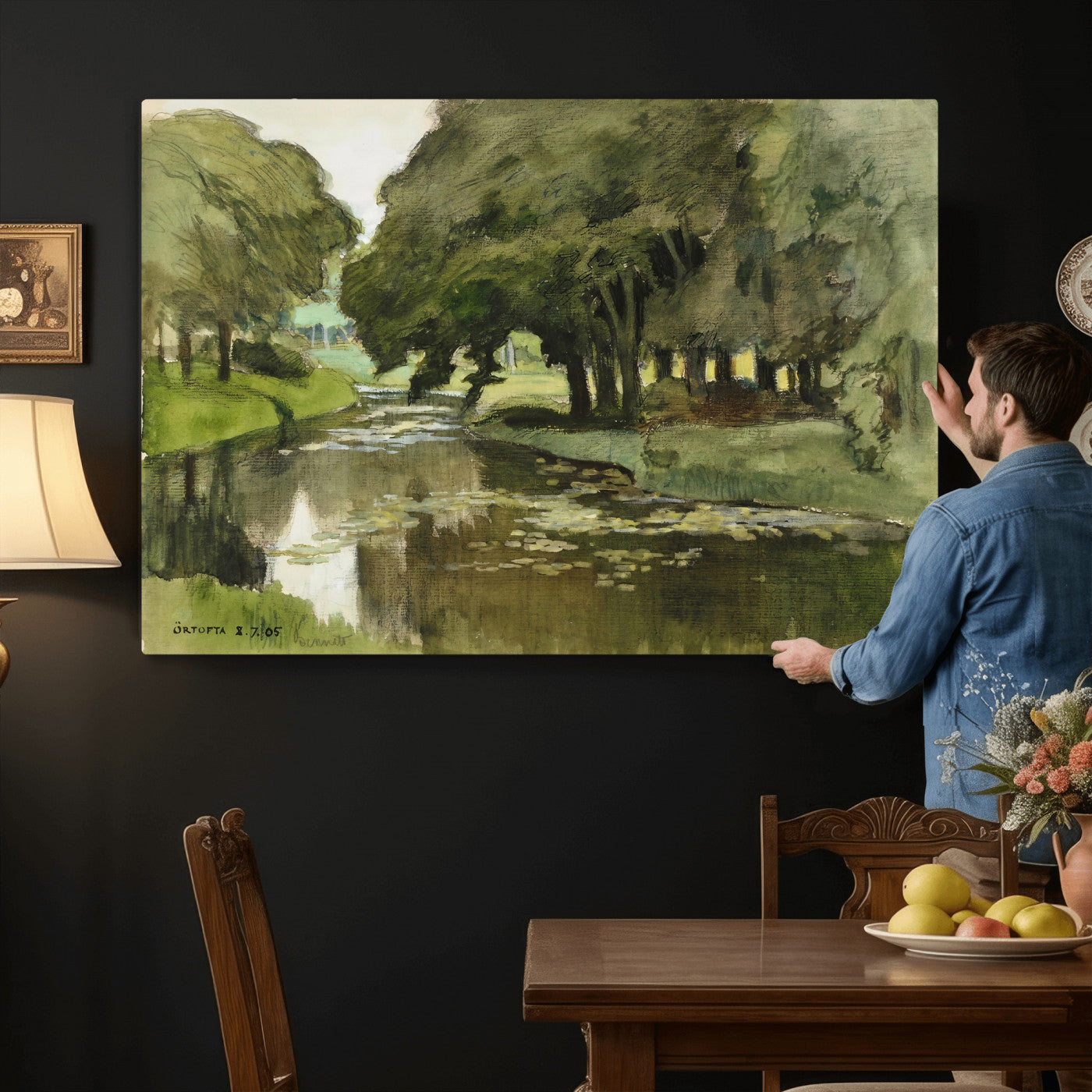 54446767-MGV-CV-36X24 - Anders Zorn Watercolor Canvas Print, Örtofta 1905 Swedish River Landscape, Impressionist Nature Art, Scandinavian Wall Decor, Plein Air Painting Print