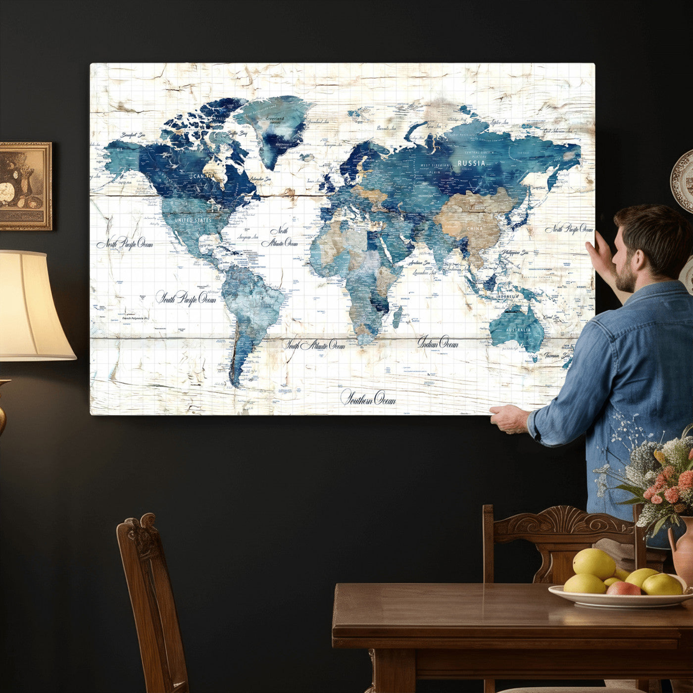 86799232-MGV-CV-36X24 - Watercolor World Map Canvas Wall Art Print – Abstract Colorful Travel Wall Decor