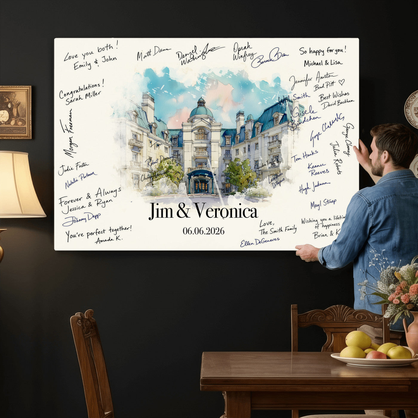 92760374-MGV-CV-36X24 - Wedding Guest Book Alternative Wall Art Canvas Print, Personalized Wedding Signature Poster, Custom Couple Photo Guestbook Canvas