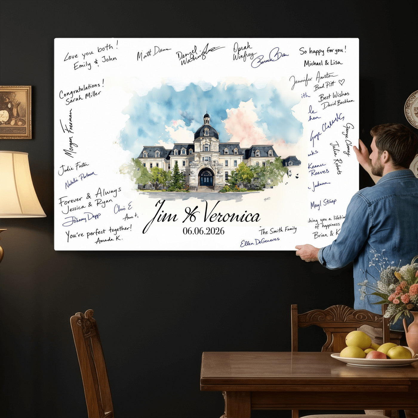 38232057-MGV-CV-36X24 - Wedding Guest Book Alternative Wall Art Canvas Print, Personalized Wedding Signature Poster, Custom Couple Photo Guestbook Canvas