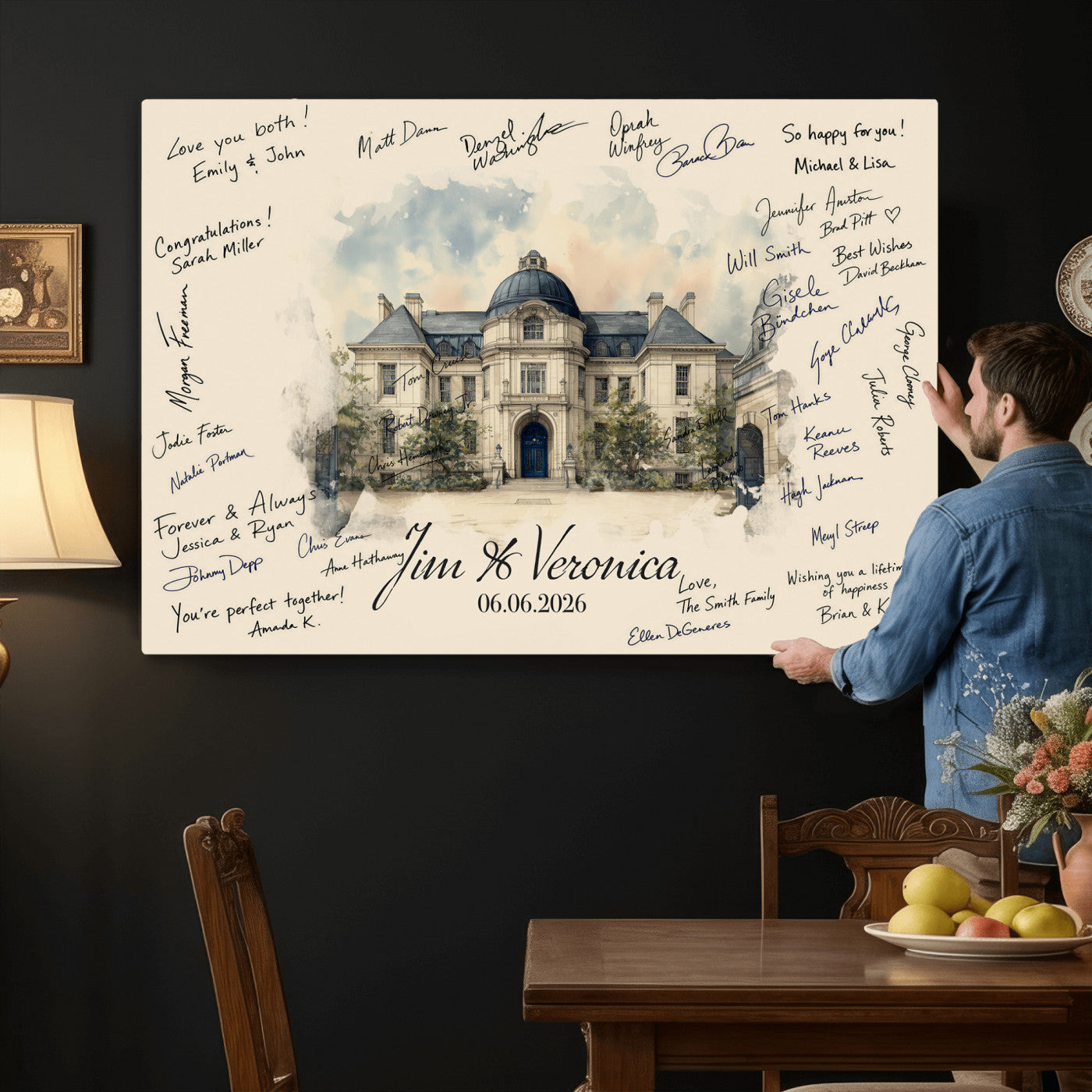 17002059-MGV-CV-36X24 - Wedding Guest Book Alternative Wall Art Canvas Print, Personalized Wedding Signature Poster, Custom Couple Photo Guestbook Canvas