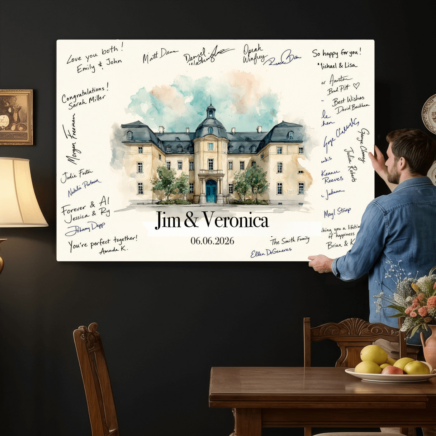 13409147-MGV-CV-36X24 - Wedding Guest Book Alternative Wall Art Canvas Print, Personalized Wedding Signature Poster, Custom Couple Photo Guestbook Canvas