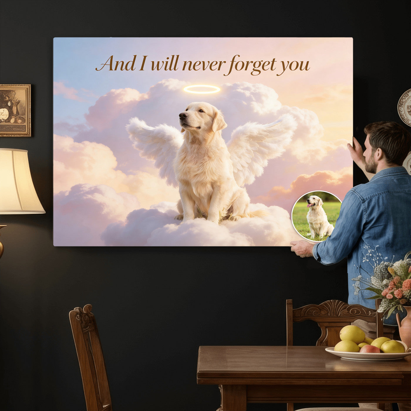 70743146-MGV-CV-36X24 - Pet Memorial Wall Art Canvas Print, Custom Dog Memorial Portrait, Personalized Angel Pet Loss Gift, Angel Wings Puppy Print