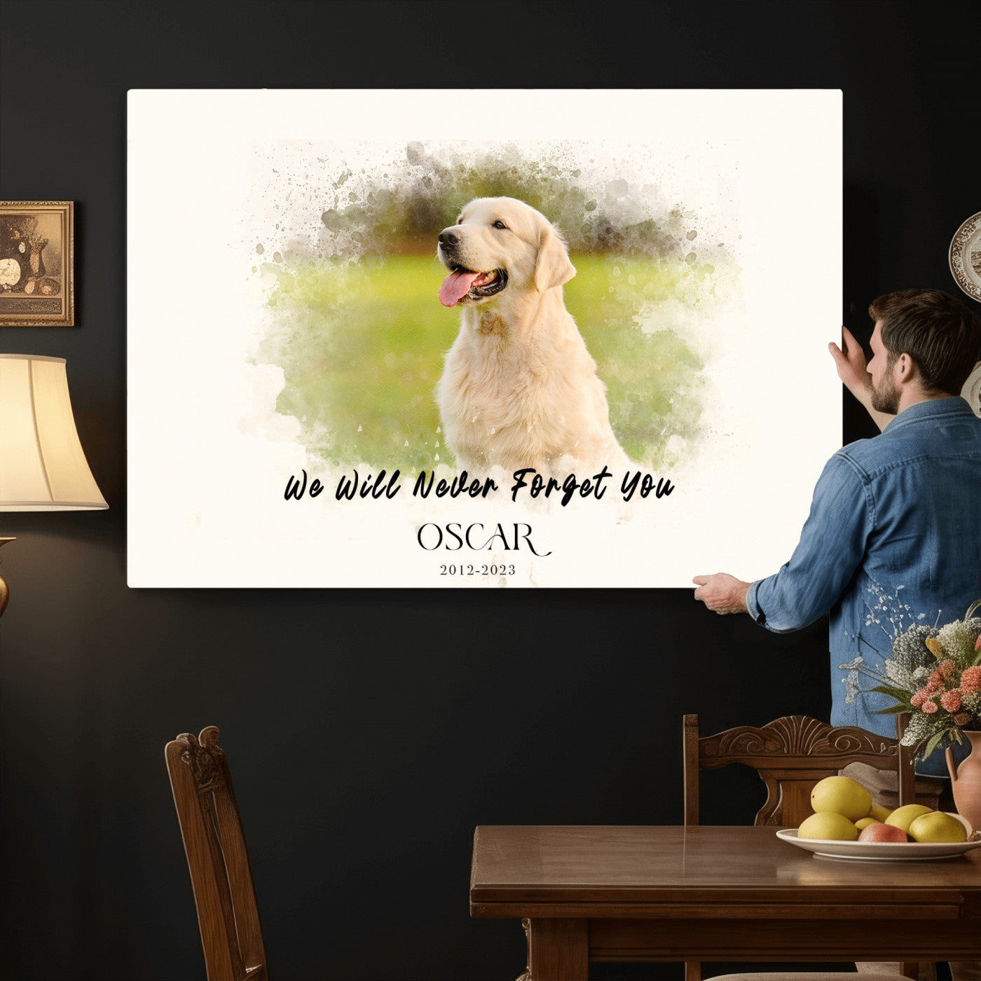 78367466-MGV-CV-36X24 - Watercolor Pet Memorial Wall Art Canvas Print, Custom Dog Memorial Portrait, Personalized Angel Pet Loss Gift, Angel Wings Puppy Print