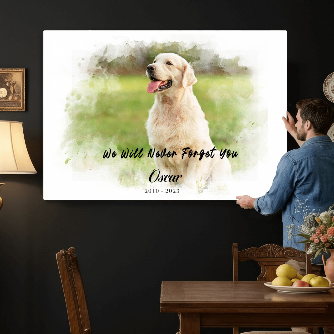 38460512-MGV-CV-36X24 - Pet Memorial Wall Art Canvas Print, Custom Dog Memorial Portrait, Personalized Angel Pet Loss Gift, Angel Wings Puppy Print