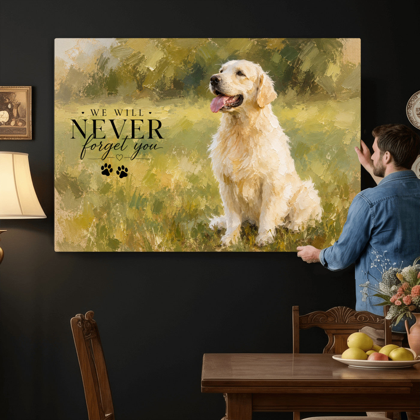 38460512P1-MGV-CV-36X24 - Oil Paint Style Pet Memorial Wall Art Canvas Print, Custom Dog Memorial Portrait, Personalized Angel Pet Loss Gift, Angel Wings Puppy Print