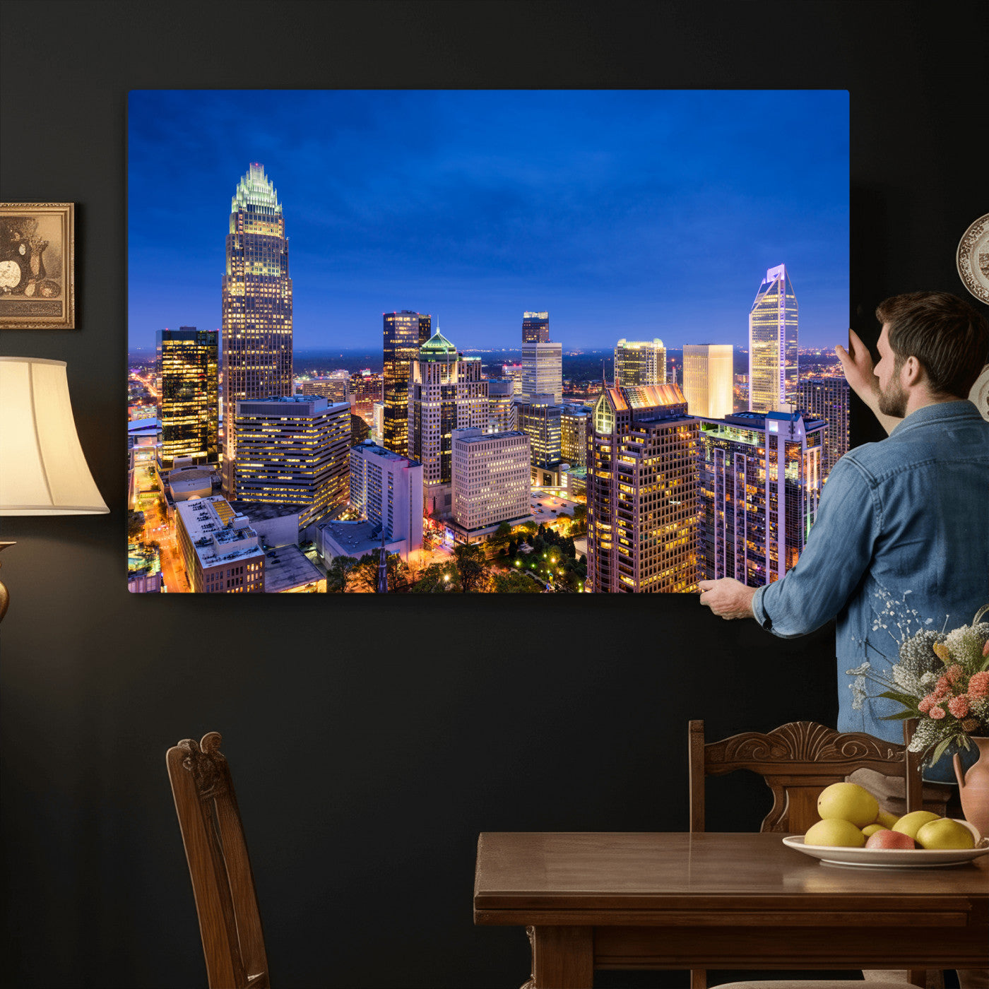74382190-MGV-CV-36X24 - Charlotte Skyline Canvas Wall Art Print – North Carolina Cityscape Photography Print