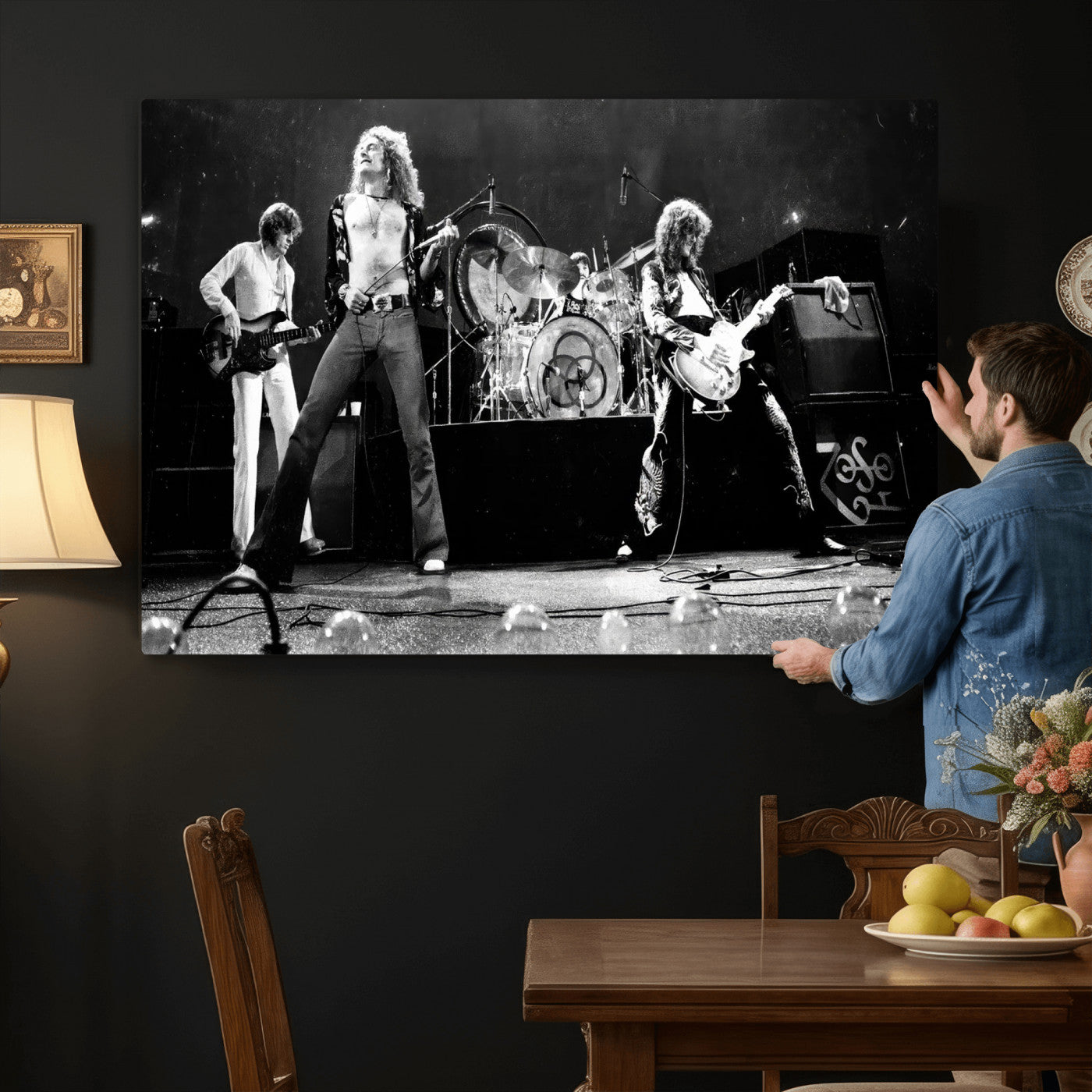 87313532-MGV-CV-36X24 - ed Zeppelin Live Concert Canvas Wall Art, Classic Rock Band Photography Print, Vintage Music Stage Performance Artwork
