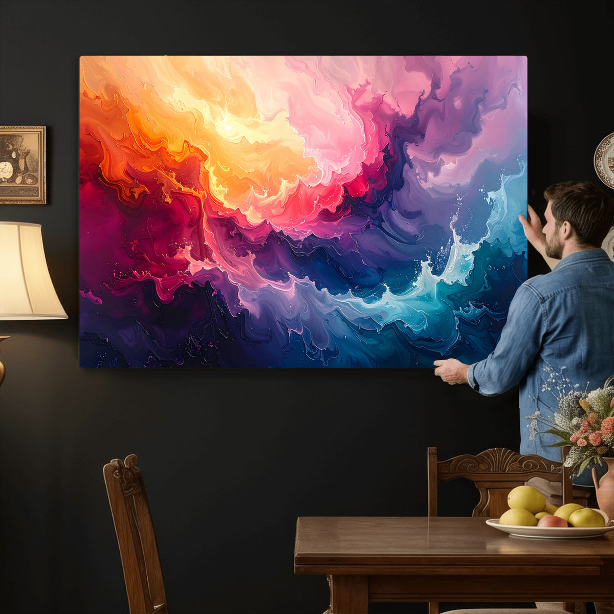 16157633-MGV-CV-36X24 - Large Colorful Abstract Canvas Wall Art Print, Vibrant Popup Color Art Print