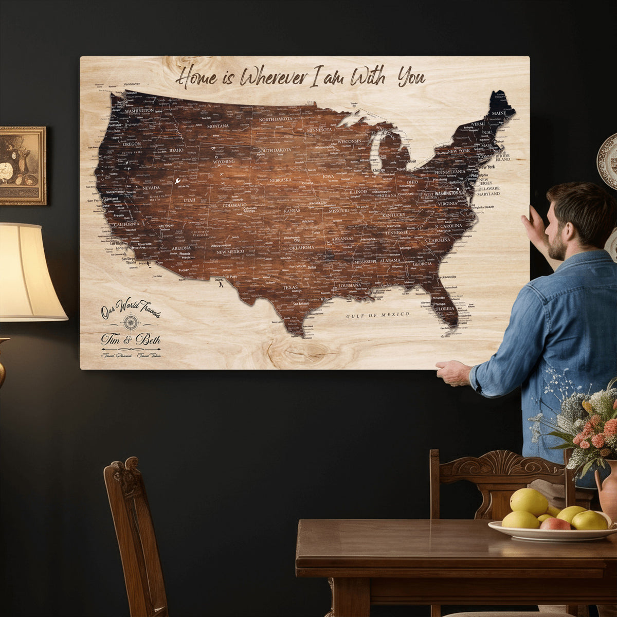 16274332-_Poster-30x20 - Personalized USA Push Pin Travel Map Canvas for Adventure Wall Decor