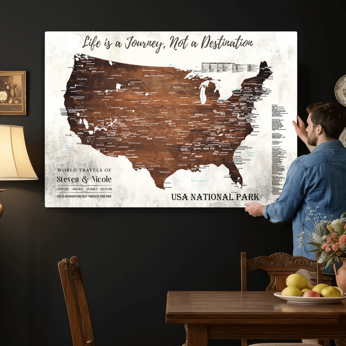 24049800-MGV-CV-36X24 - Personalized USA National Park Push Pin Travel Map Canvas Print