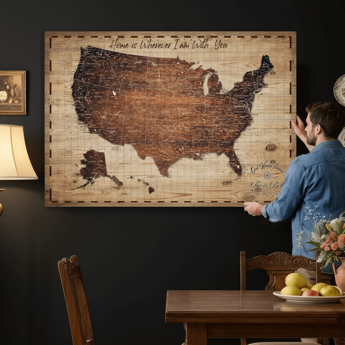 19102499U-MGV-CV-36X24 - Personalized USA Push Pin Travel Map Canvas for Adventure Wall Decor