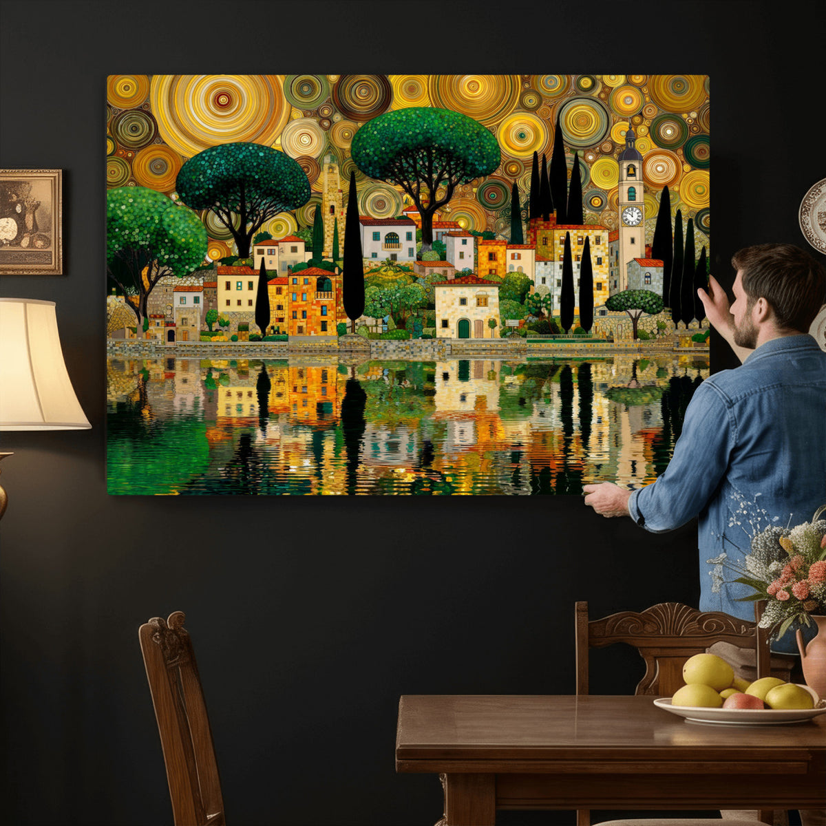 93010897-MGV-CV-36X24 - Gustav Klimt Golden Cityscape Wall Art Canvas Print,