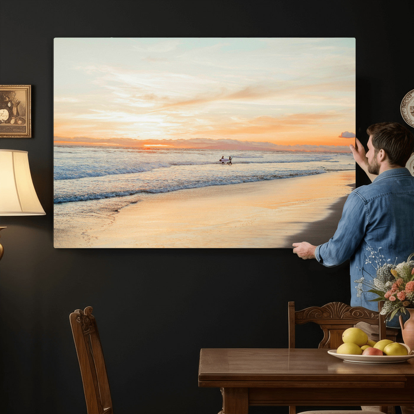 38131619-MGV-CV-36X24 - Beach Sunset Canvas Wall Art Print, Ocean Waves Landscape, Coastal Photography, Seascape Wall Decor, Ready to Hang