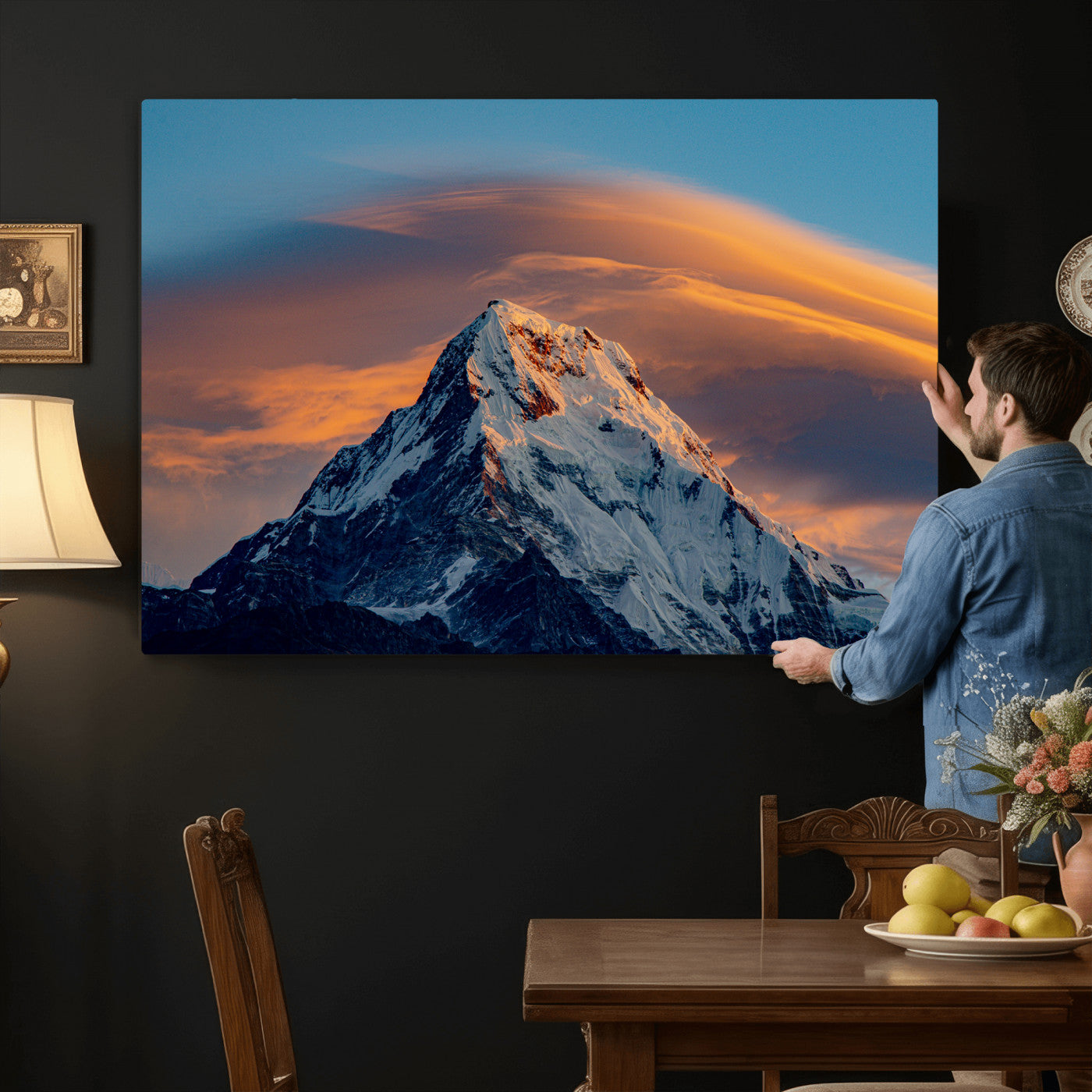 73810927-MGV-CV-36X24 - Snow Mountain Canvas Wall Art Print, Alpine Peak Landscape, Winter Nature Photography, Large Mountain Decor, Ready to Hang