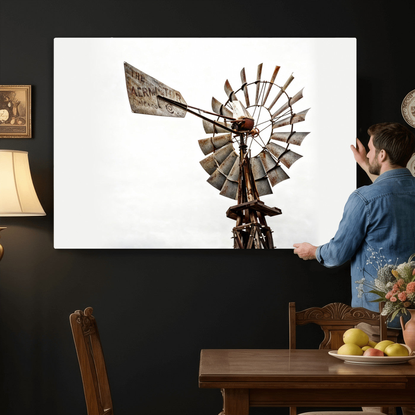 99806928-MGV-CV-36X24 - Rustic Farmhouse Windmill Canvas Wall Art Vintage Western Farmhouse Print