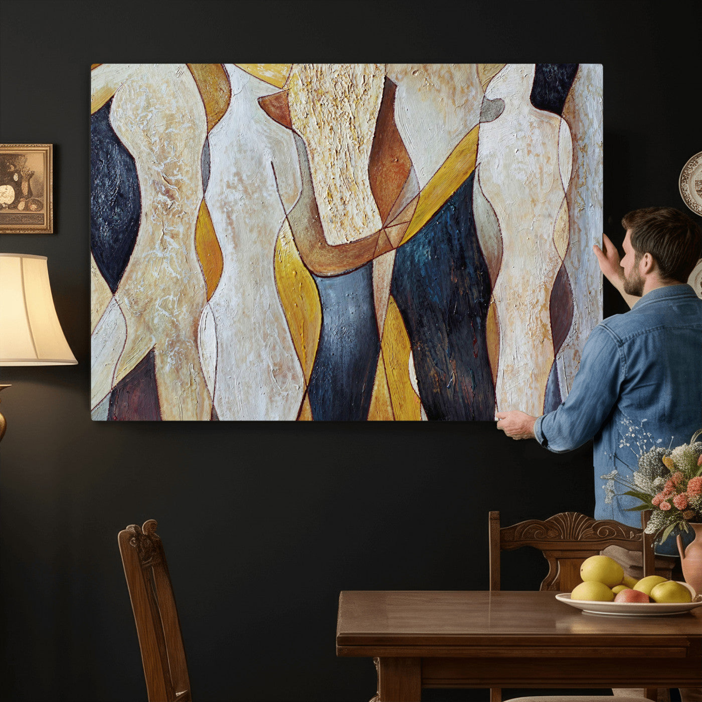 96079939-MGV-CV-36X24 - Mid Century Modern Figurative Canvas Wall Art Abstract Cubist Painting Print