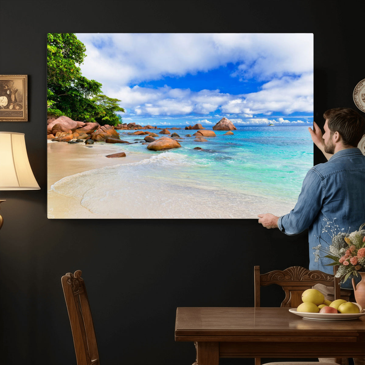 81980382-MGV-CV-36X24 - Seychelles Beach Canvas Wall Art - Anse Intendance Turquoise Ocean Print