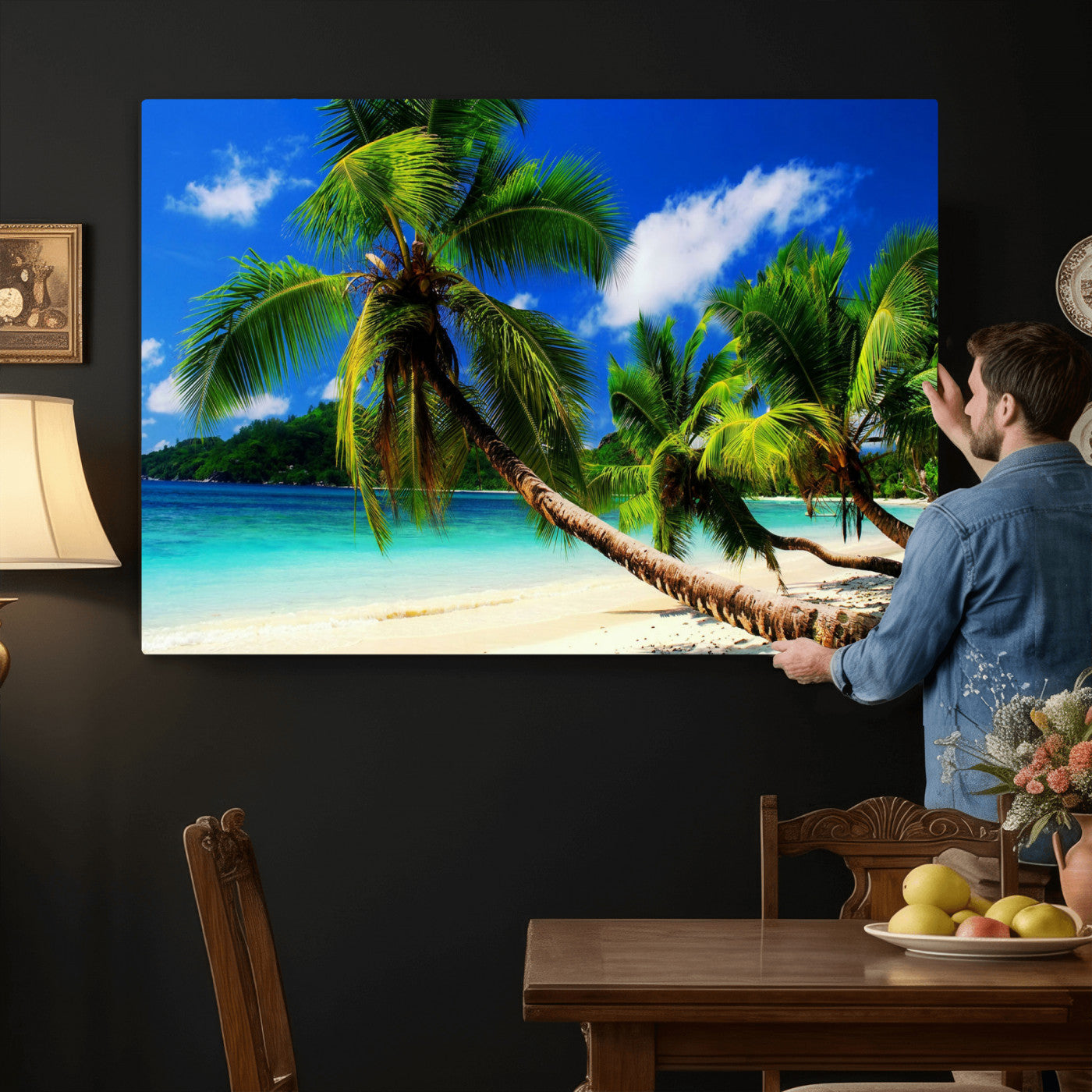 67049818-MGV-CV-36X24 - Tropical Island Coconut Palm Trees Wall Art Canvas Print - Turquoise Beach Print for Lake Home Decor