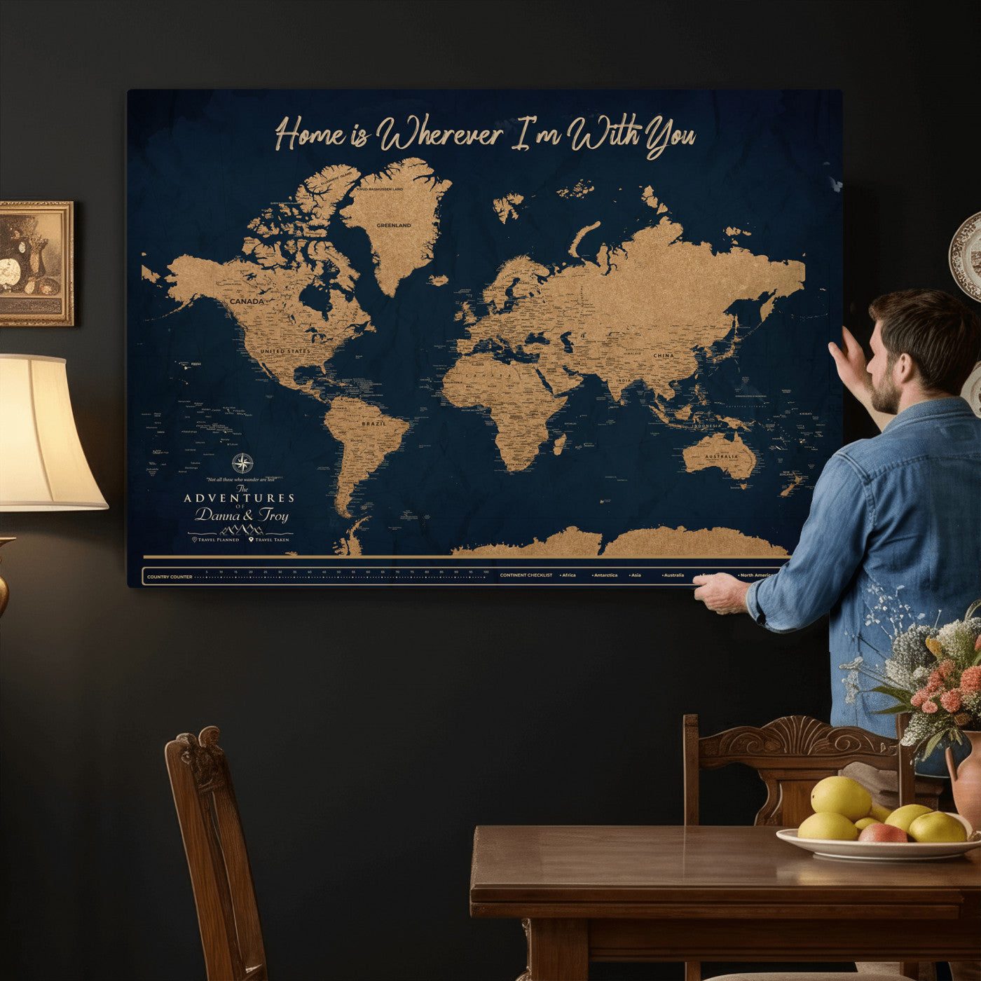 45598170-MGV-CV-36X24 - Custom Push Pin World Map Canvas Print – Personalized Travel Map Wall Art