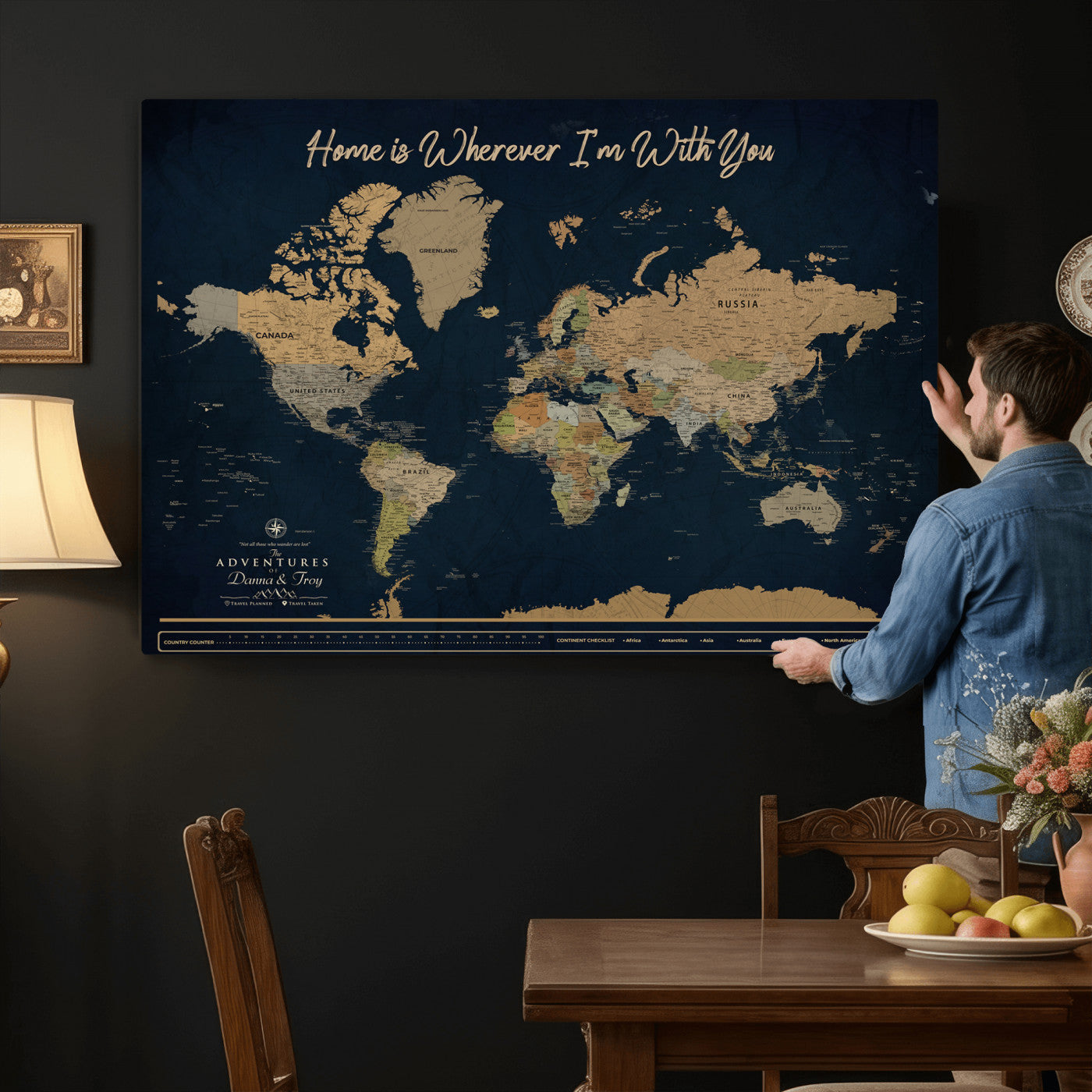 14276407-MGV-CV-36X24 - Custom Push Pin World Map Canvas Print – Personalized Travel Map Wall Art