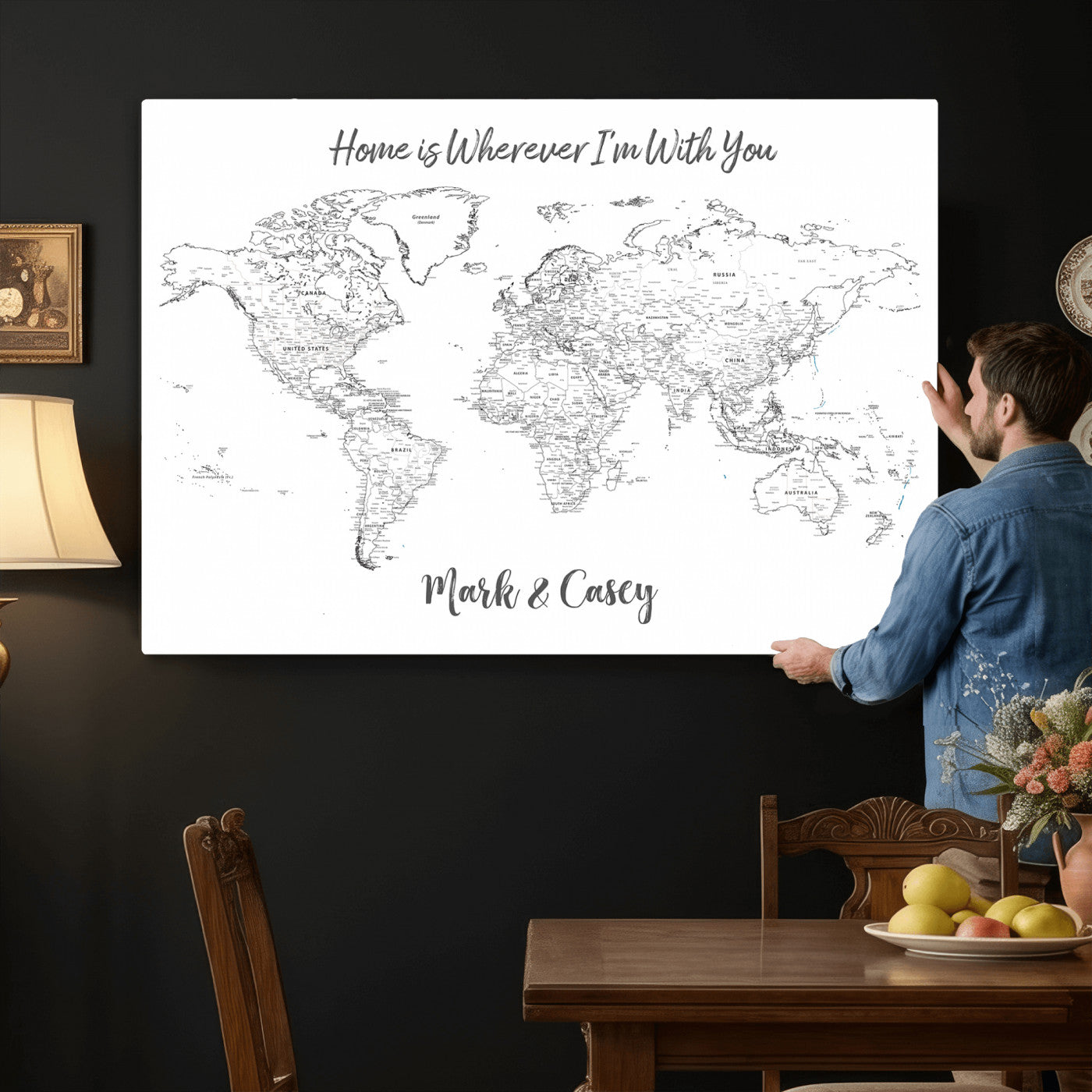 84721465-MGV-CV-36X24 - Custom Push Pin World Map Canvas Print – Personalized Travel Map Wall Art