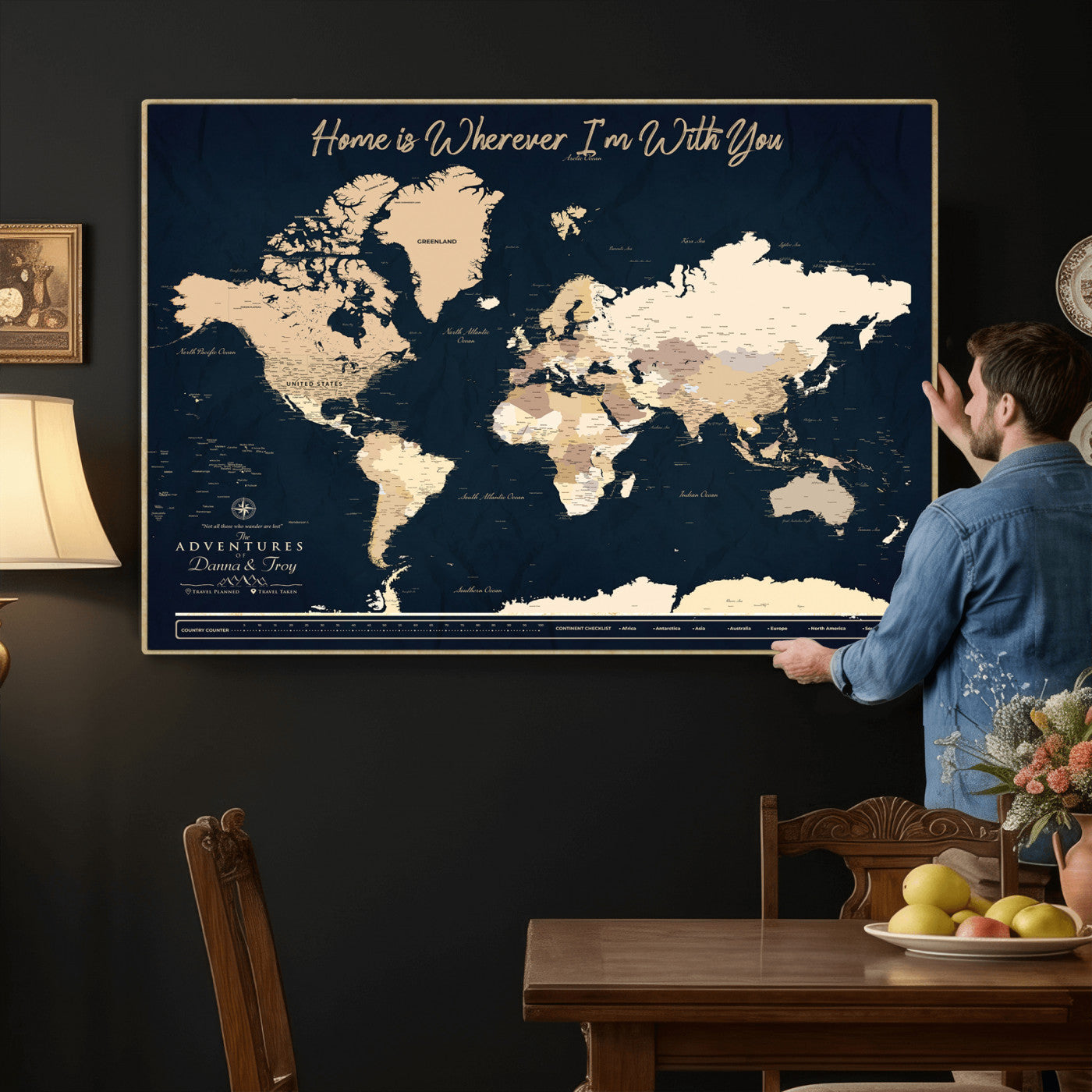 29990805-MGV-CV-36X24 - Custom Push Pin World Map Canvas Print – Personalized Travel Map Wall Art