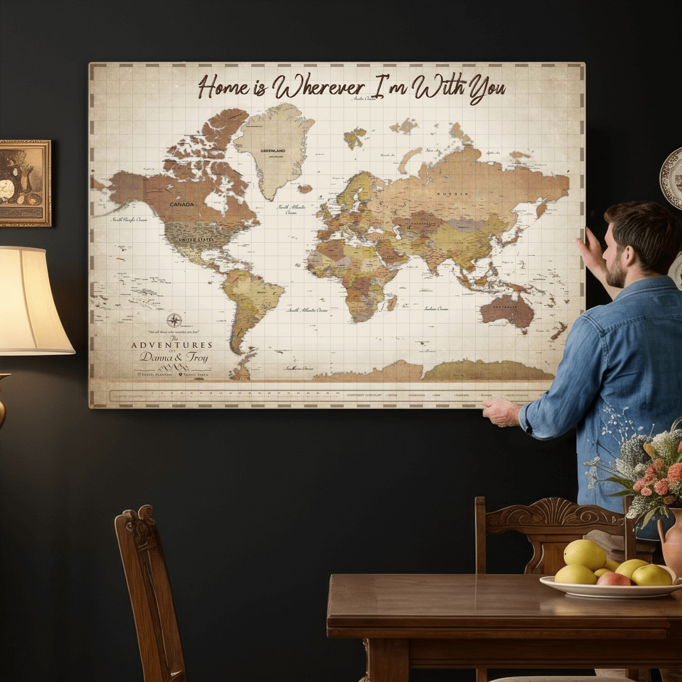 33352020-MGV-CV-36X24 - Custom Push Pin World Map Canvas Print – Personalized Travel Map Wall Art