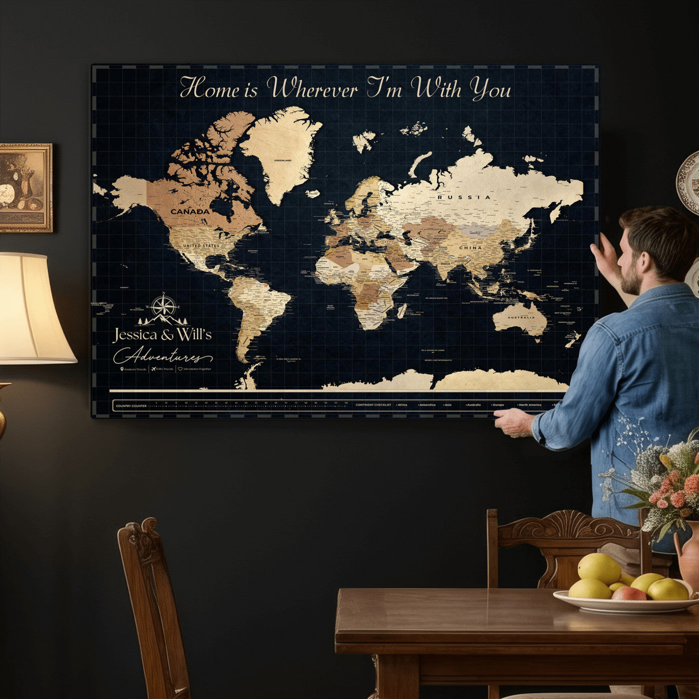 83786806-MGV-CV-36X24 - Custom Push Pin World Map Canvas Print – Personalized Travel Map Wall Art