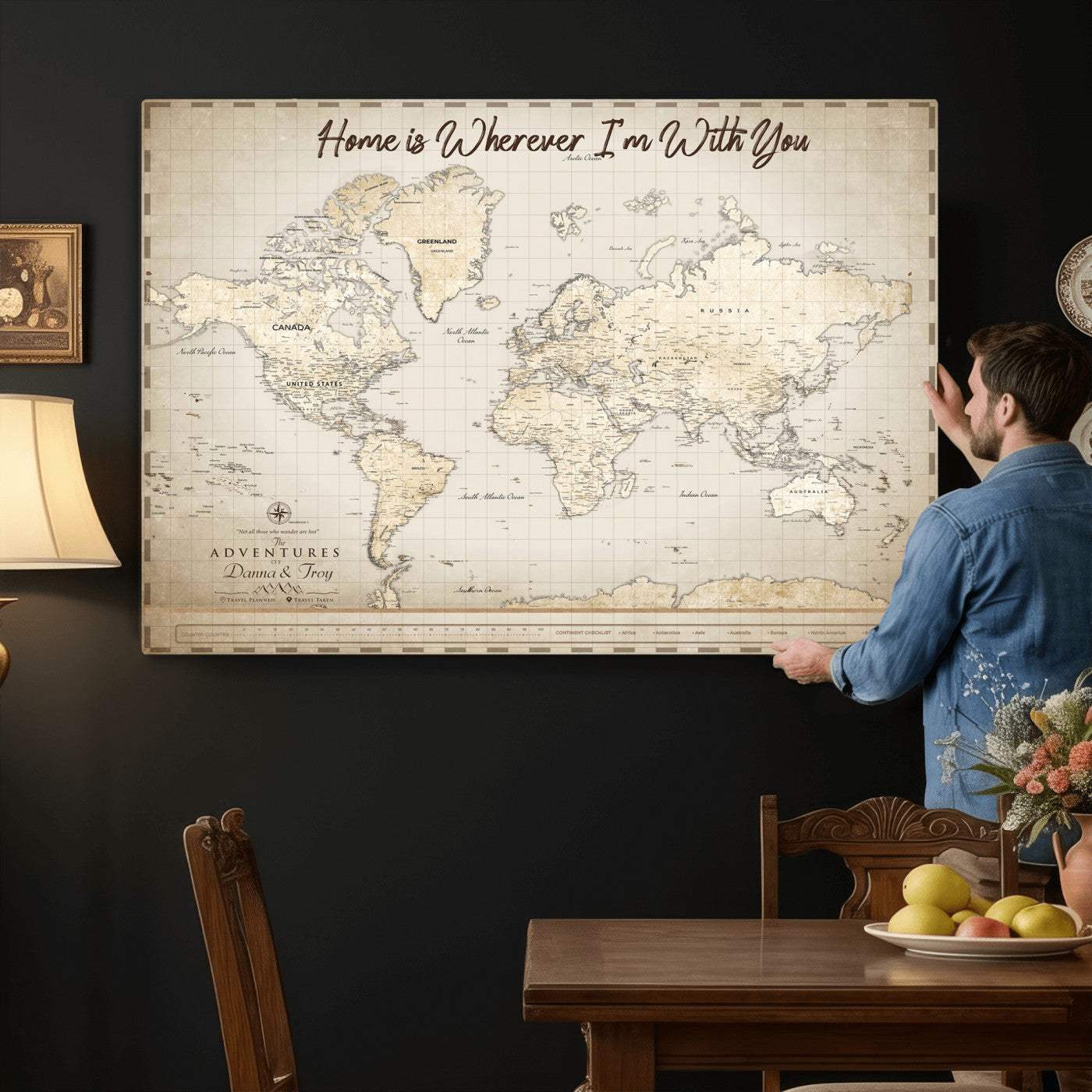 40086720-MGV-CV-36X24 - Custom Push Pin World Map Canvas Print – Personalized Travel Map Wall Art