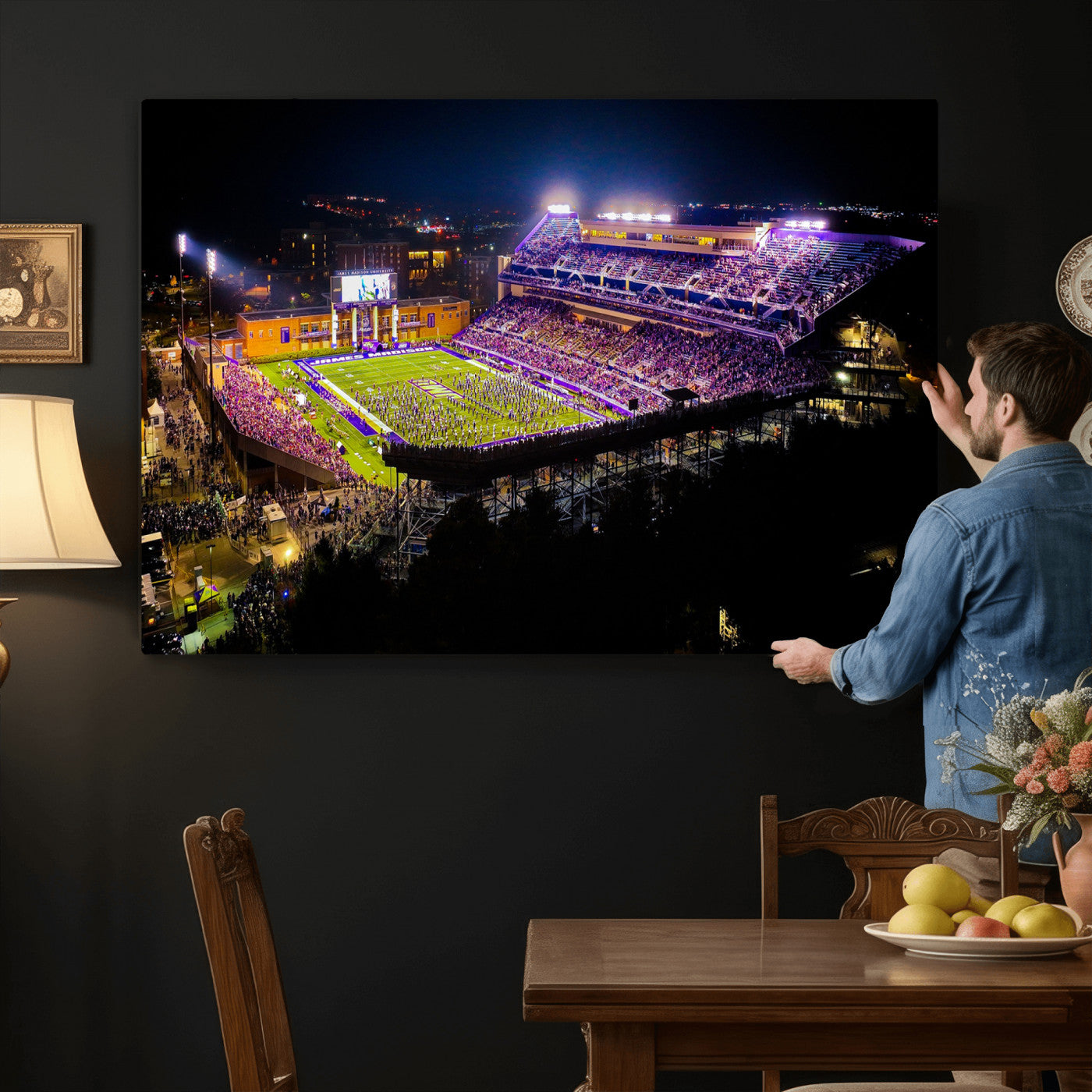 400867JMU2-MGV-CV-36X24 - JMU Stadium Wall Art Canvas Print for Game Room Decor - James Madison University Stadium