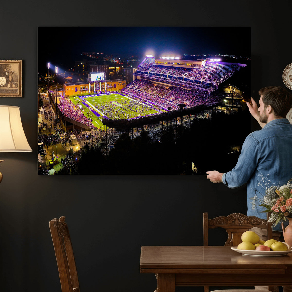 400867JMU2-MGV-CV-36X24 - JMU Stadium Wall Art Canvas Print for Game Room Decor - James Madison University Stadium