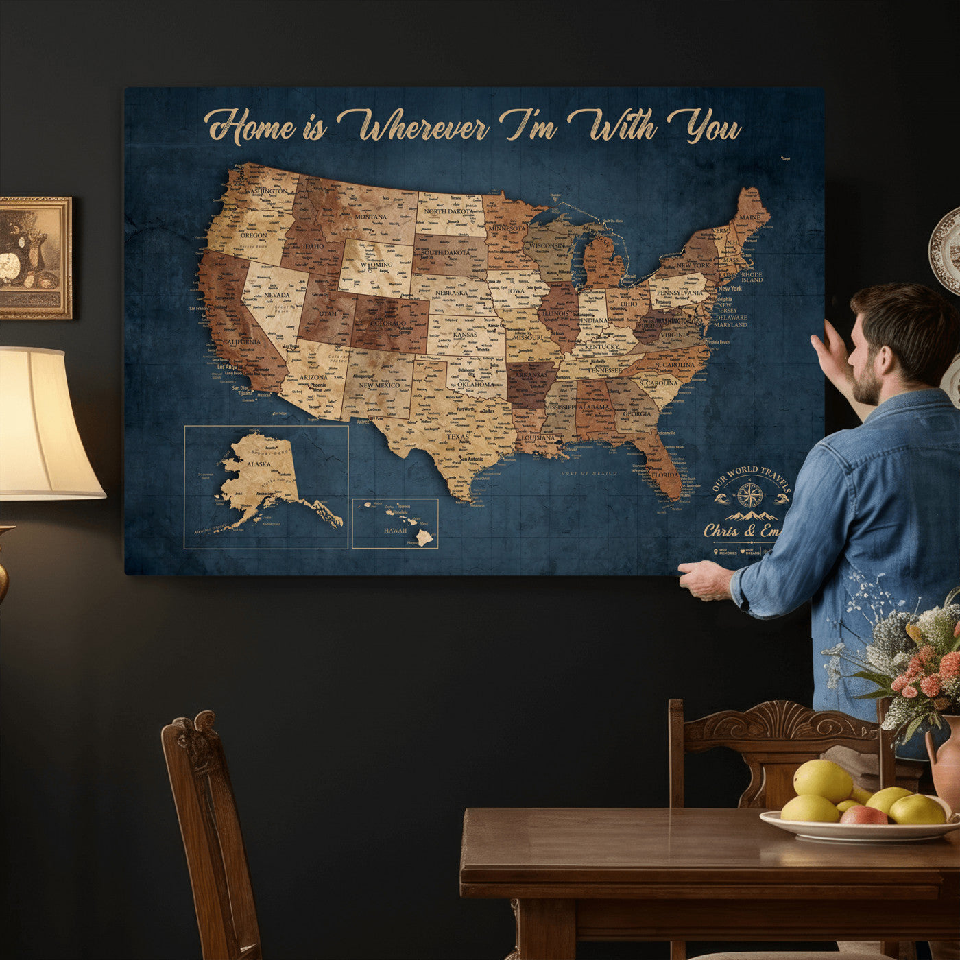 87620242N-MGV-CV-36X24 - Personalized USA Push Pin Travel Map Wall Art Canvas Print | Custom United States Map, Push Pin Map - USA Bucket List Map