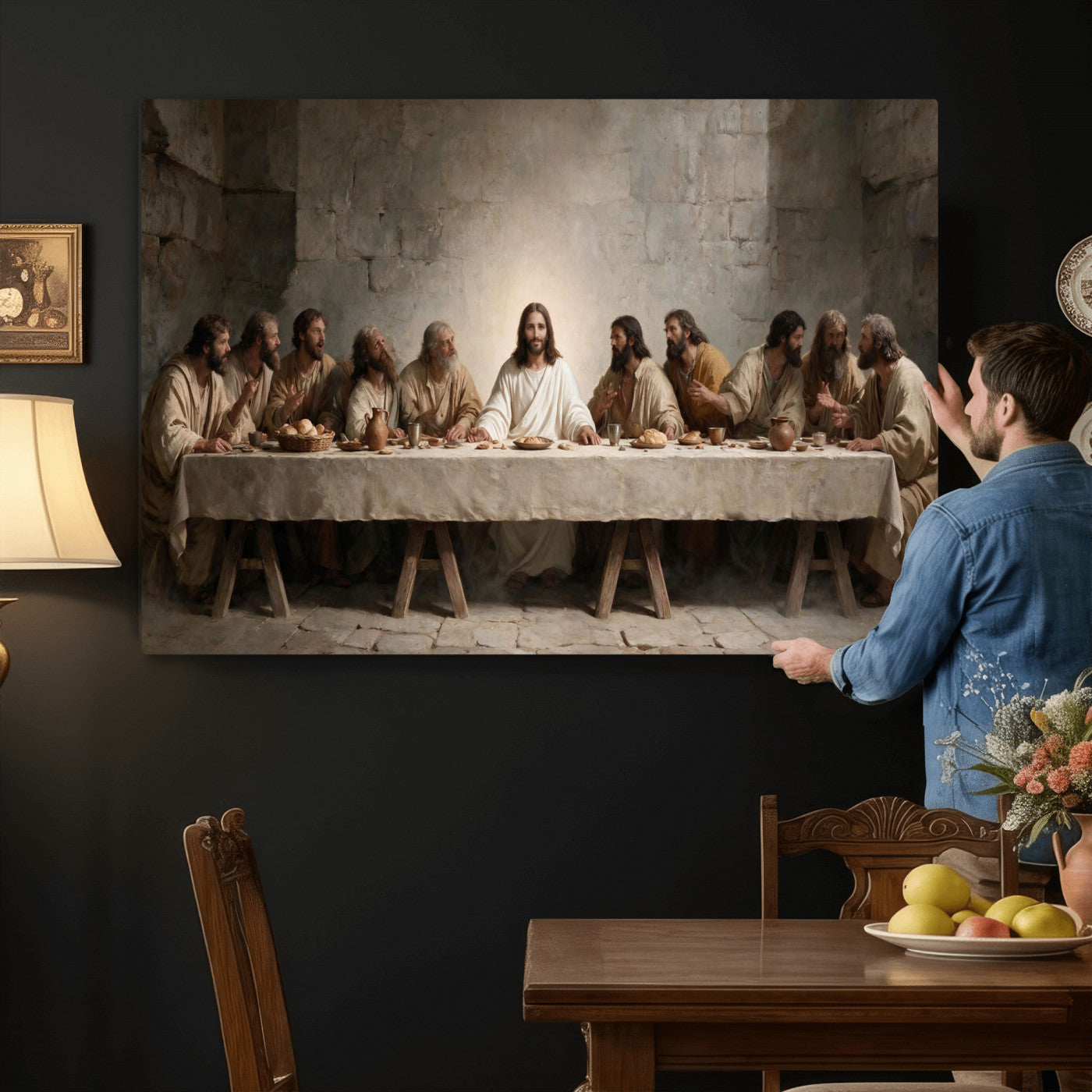 69633087-MGV-CV-36X24 - The Last Supper of Jesus Christ Wall Art Canvas Print - Classical Christian Faith Home Decor