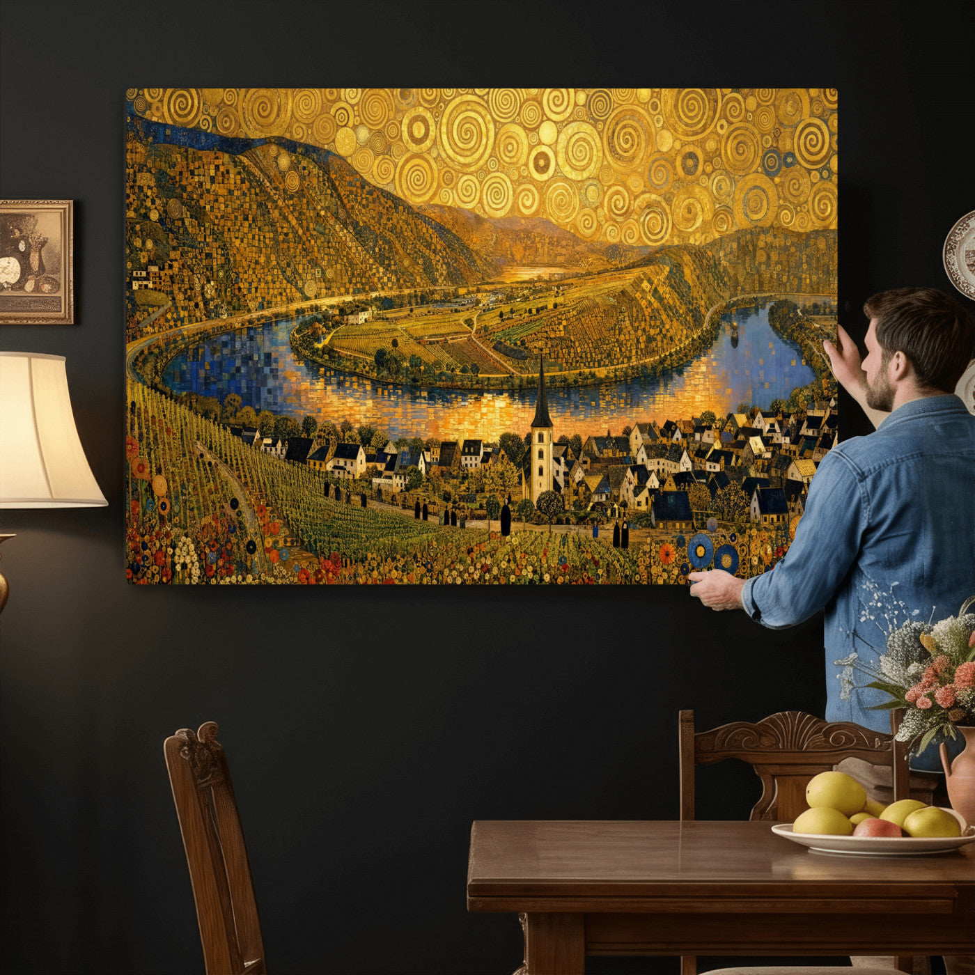33713008-MGV-CV-36X24 - Gustav Klimt Style Mosel City Wall Art Canvas Print