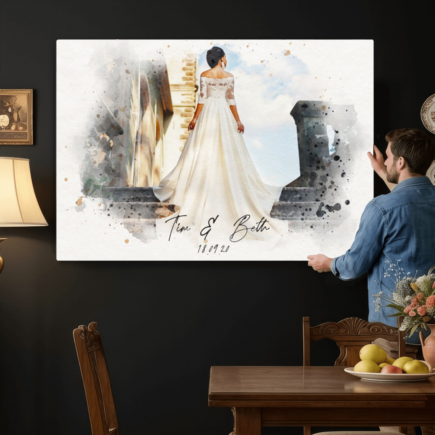 22778251-MGV-CV-36X24 - Watercolor Couple Portrait from Photo, Custom Wedding Anniversary Gift for Wife Husband Parents, Engagement Gift for Friend, Custom Gift