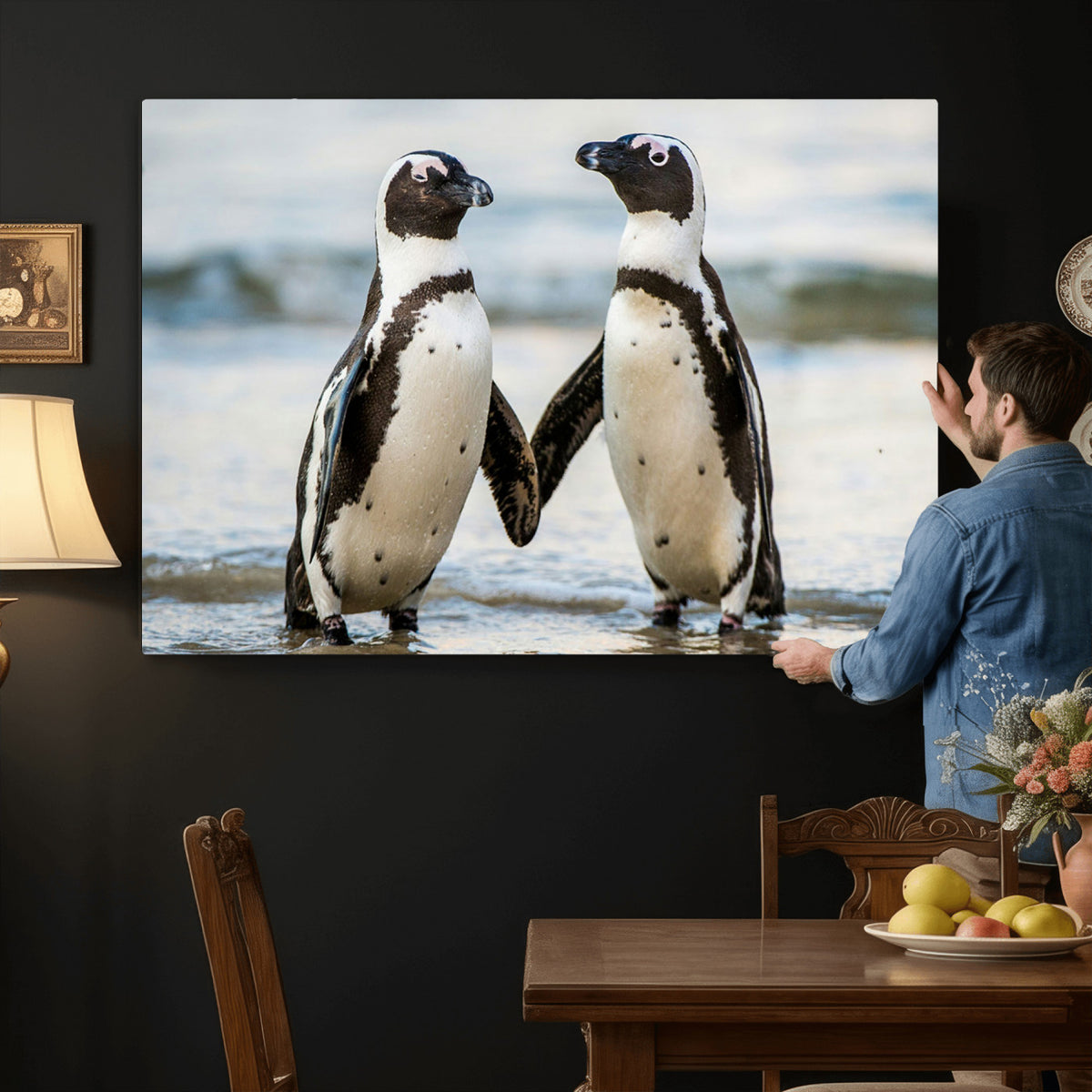64870405-MGV-TP-30X20 - African Penguins Boulders Beach Wall Art Canvas Print, Cute Penguin Couple Photo Print