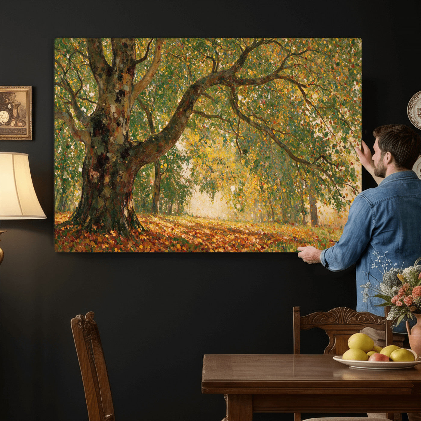 52555601-MGV-CV-36X24 - Claude Monet Style The Bodmer Oak Fontainebleau Forest Wall Art Canvas Print, Autumn Landscape Painting Print