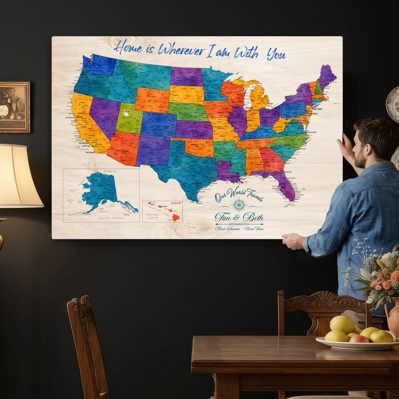 588510355-MGV-CV-36X24 - Personalized USA Push Pin Travel Map – Custom United States Map Wall Art