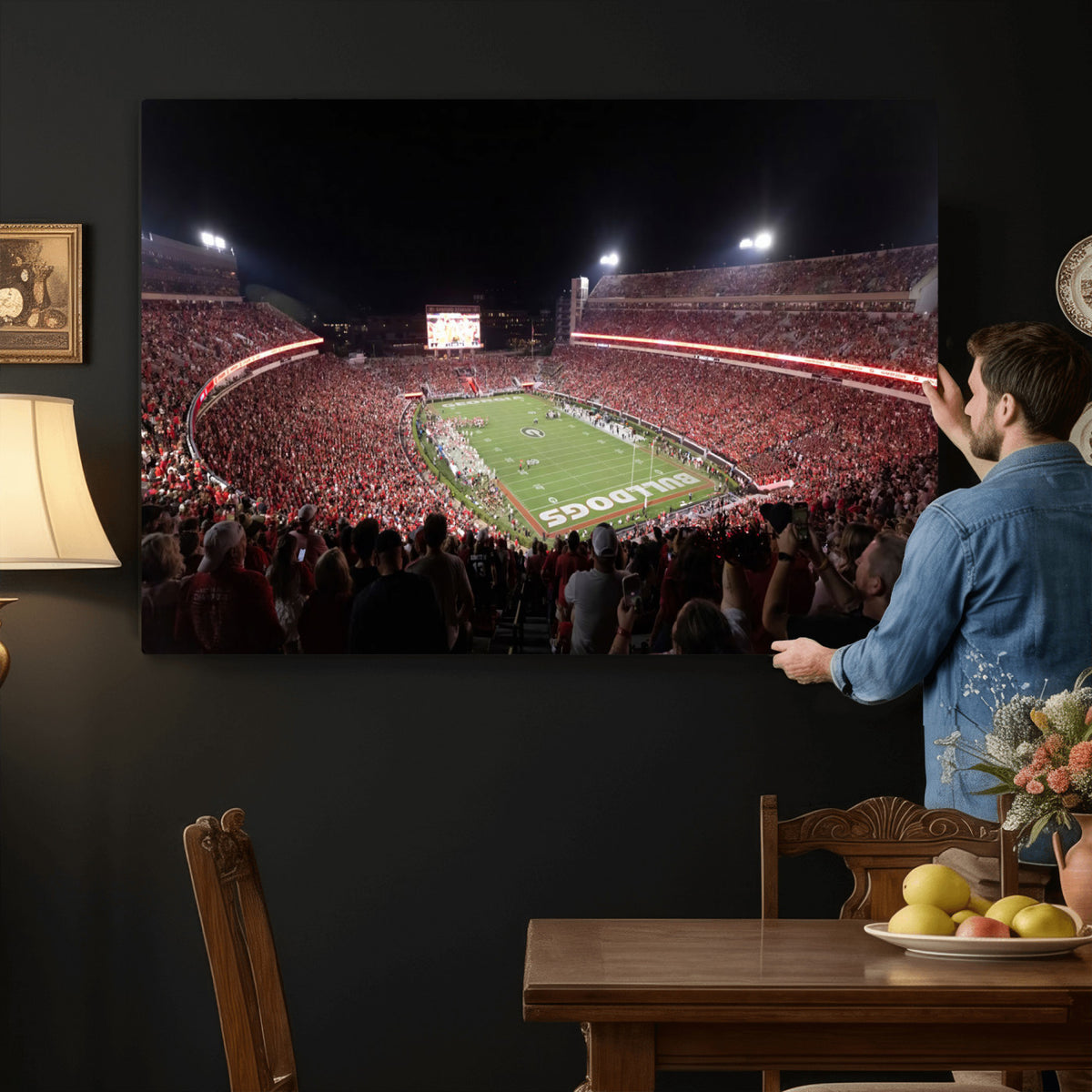 50587166-_Poster-30x20 - Sanford Stadium Georgia Bulldogs Canvas Print 3 Piece Framed Wall Art Extra Large Floating Frame Sports Poster Made in USA