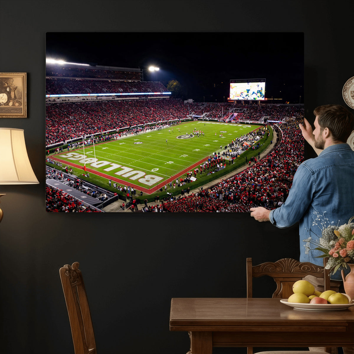 73520603-_Poster-30x20 - Georgia Bulldogs Sanford Stadium Canvas Print 3 Piece Framed Wall Art Extra Large Floating Frame Nature Poster Made in USA