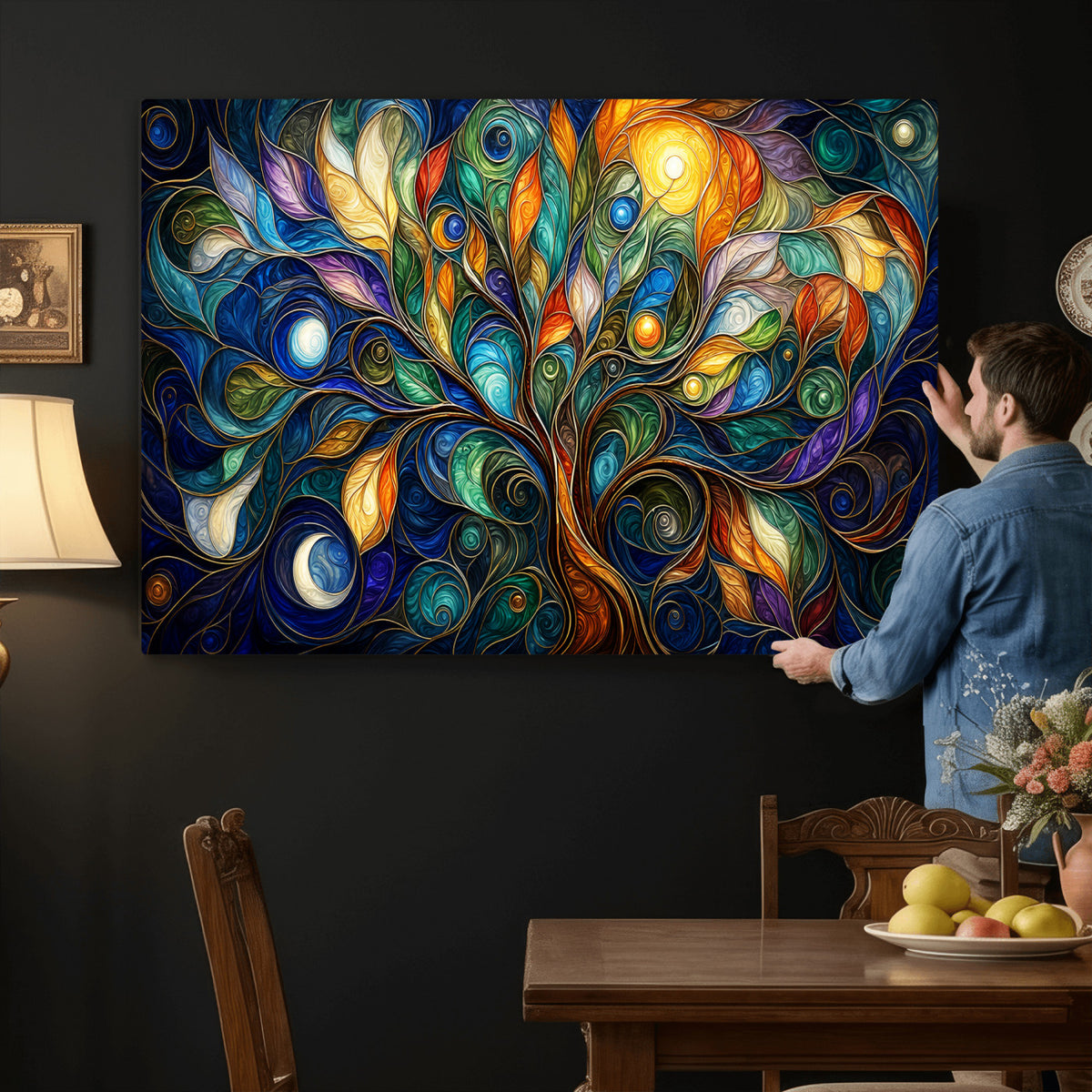 60127105-MGV-CV-36X24 - Psychedelic Tree Of Life Wall Art - Vibrant Swirl Cosmic Nature Decor