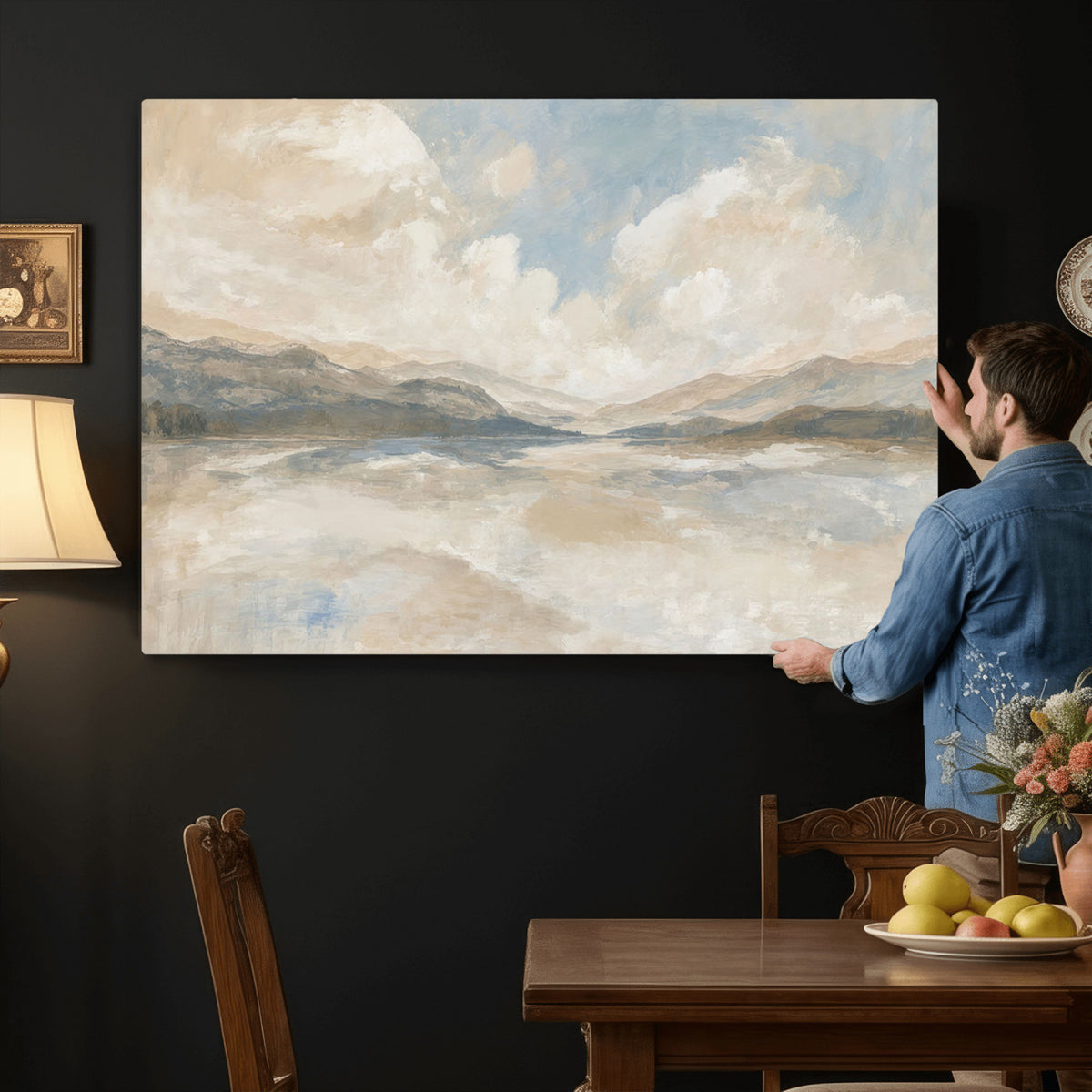 12998065-MGV-CV-36X24 - Serene Mountain and Lake Landscape Canvas Wall Art